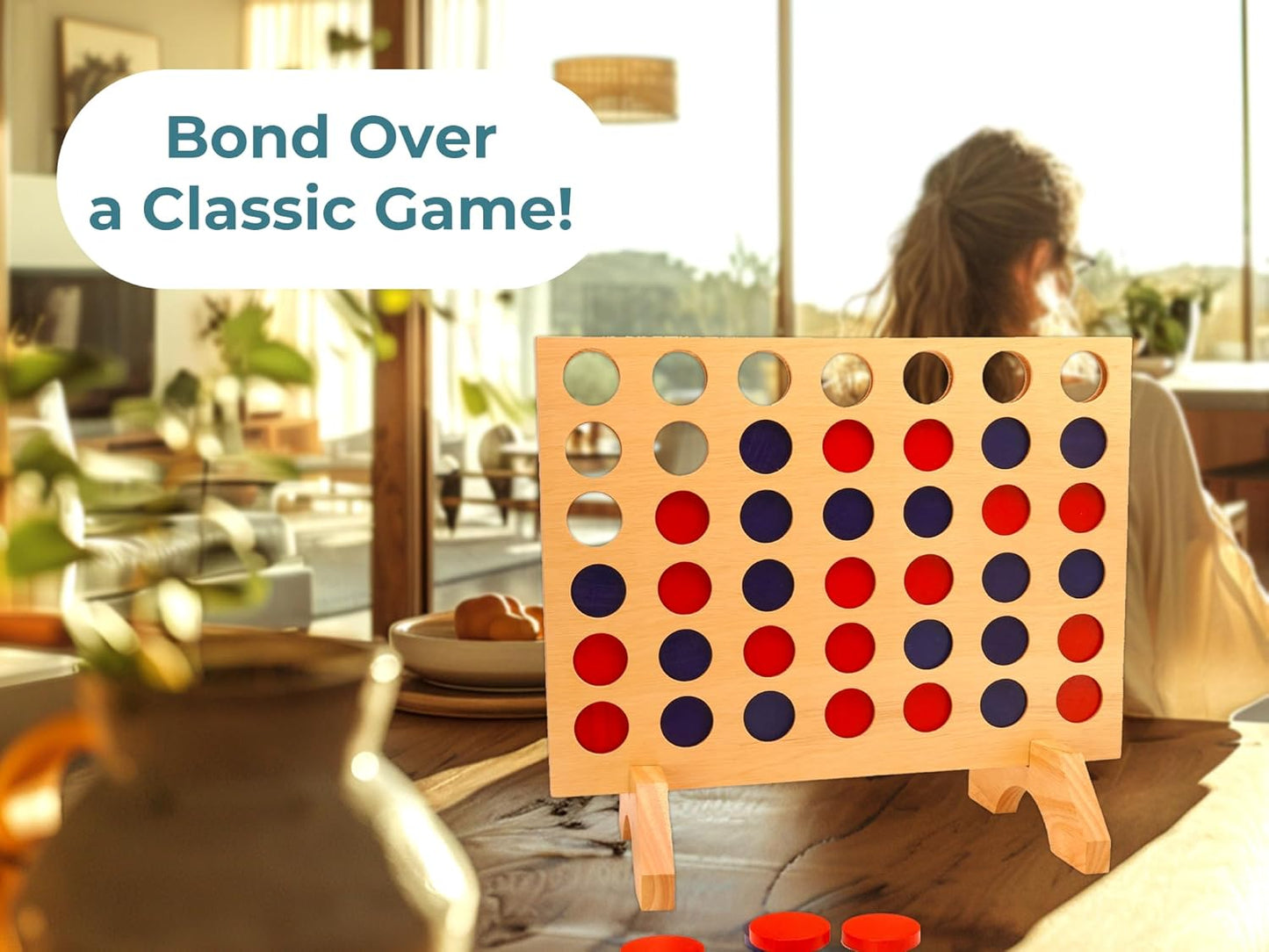 BSIRI Wooden Connect a Row in 4 - Board Games Kids Outdoor Toys Home Decor Rustic Yard Games Family Games for Kids and Adults Giant Jumbo Birthday Gifts for Men