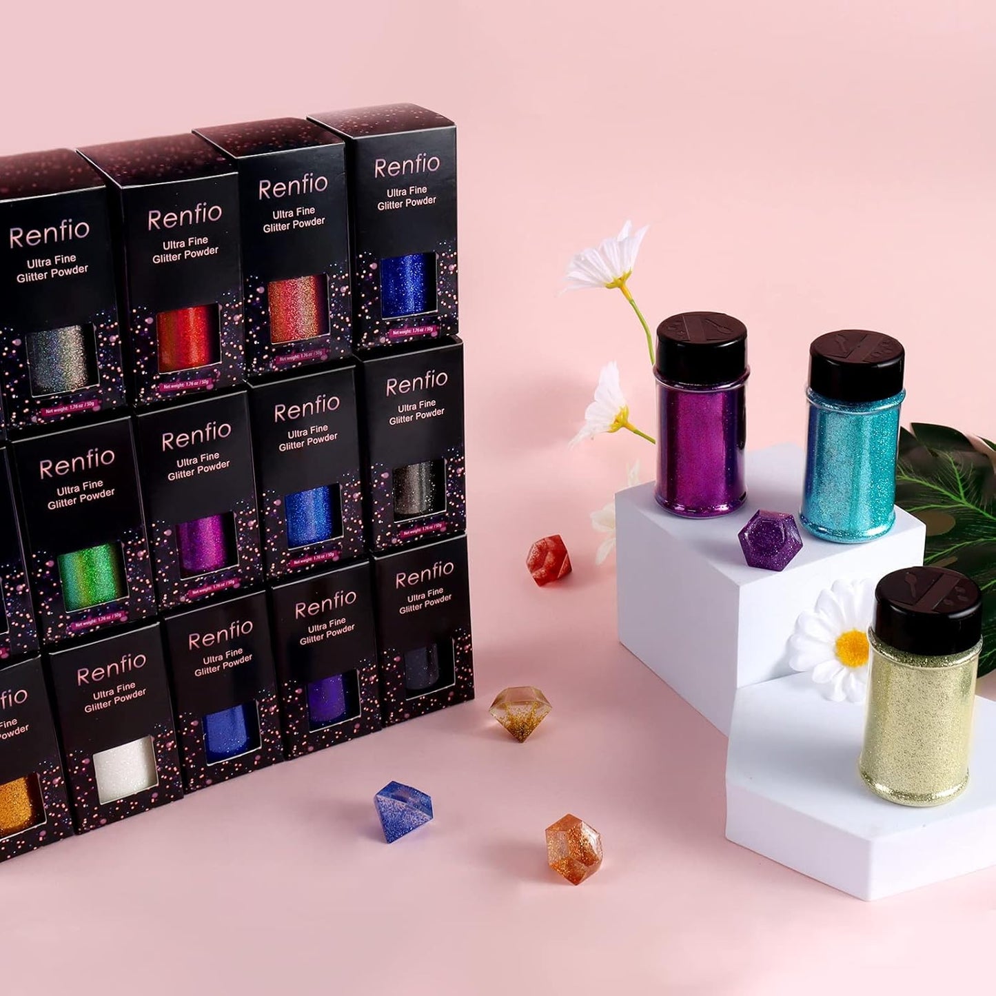 Renfio Holographic Ultra Fine Glitter Powder Metallic Resin Glitter 2.11 Oz (60g) PET Flakes Crafts Sequins 1/128" 0.008" 0.2mm Epoxy Chips Flakes for Tumblers Slime Roses - Laser Purple
