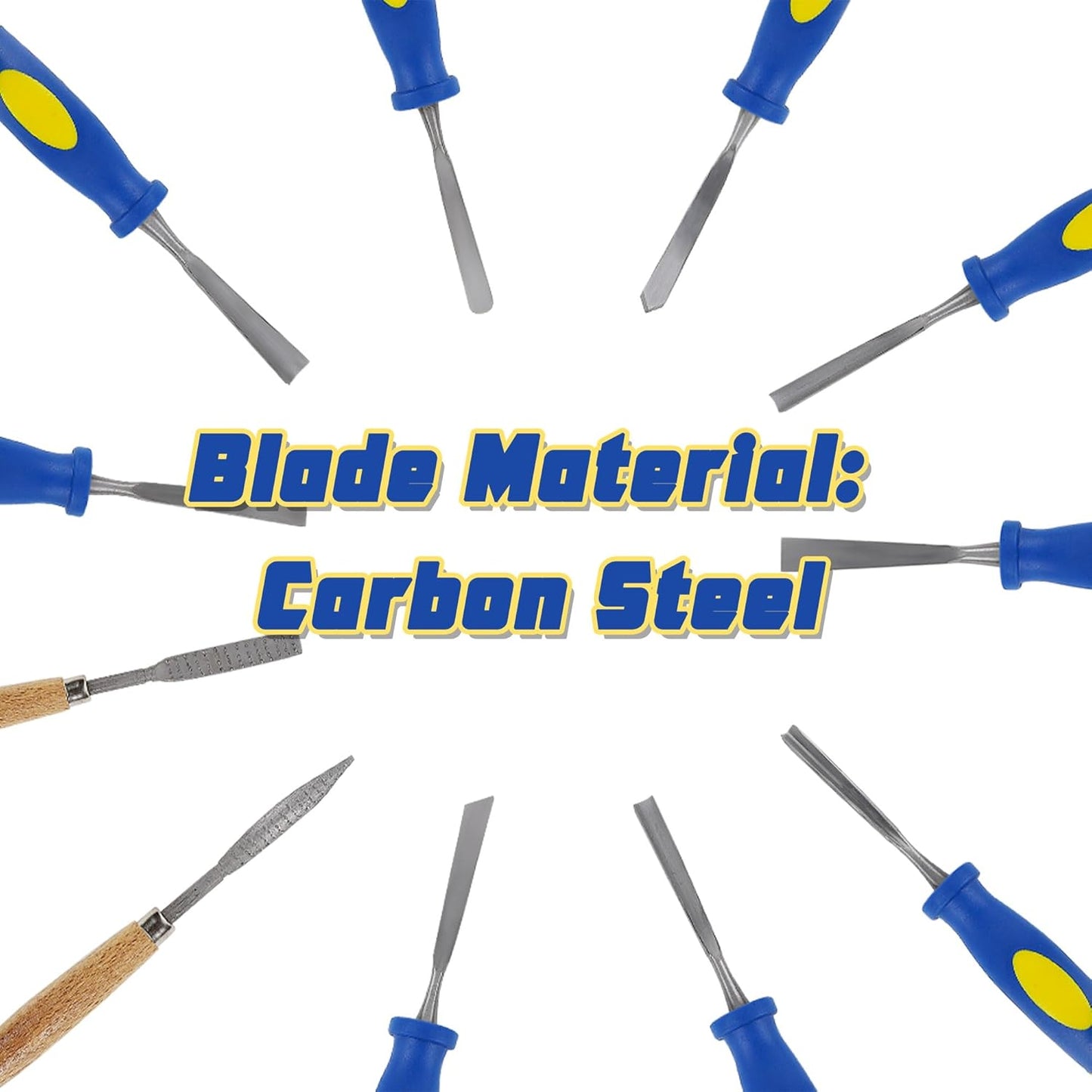 Lulu Home 13 PCS Wood Chisel with Canvas Bag, Wood Carving Tool Set Including Steel Beveled Chisel Tools with Rubber Handles, Rasps and Sharpening Stones for Woodworking