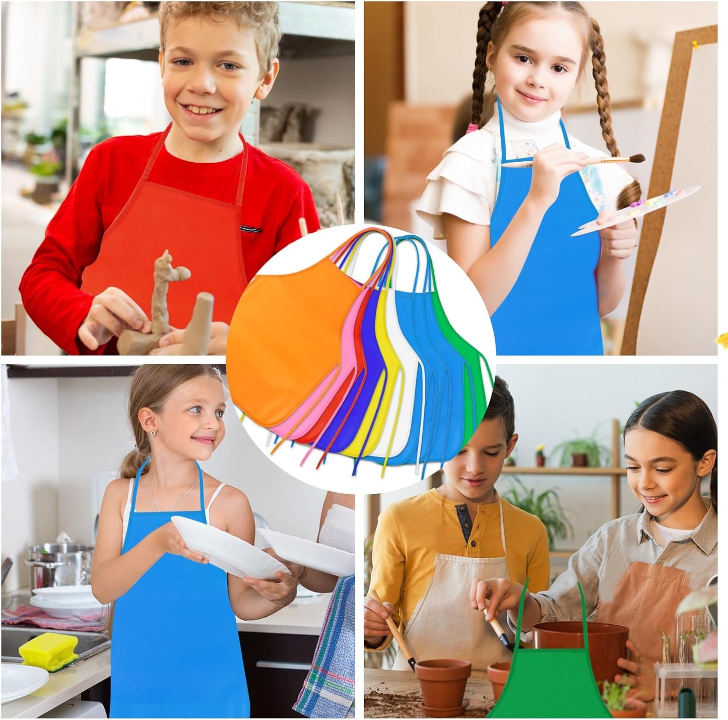 PLULON 30 Pcs Kids Apron Painting Aprons Kids Aprons for Painting Blue Art Smocks Bulk for Art Activity Craft Home Kitchen Classroom Party Supplies
