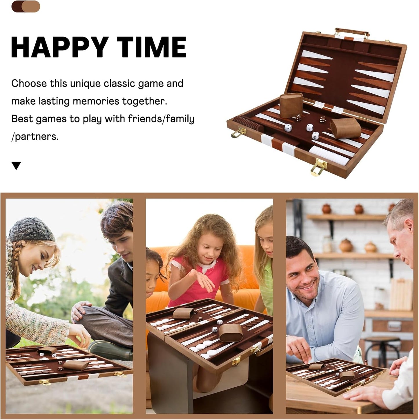 Backgammon Set - Classic Board Game with Premium Leather Case - Portable Travel Strategy Backgammon Game Set for Adults, Kids (18inch, Khaki)