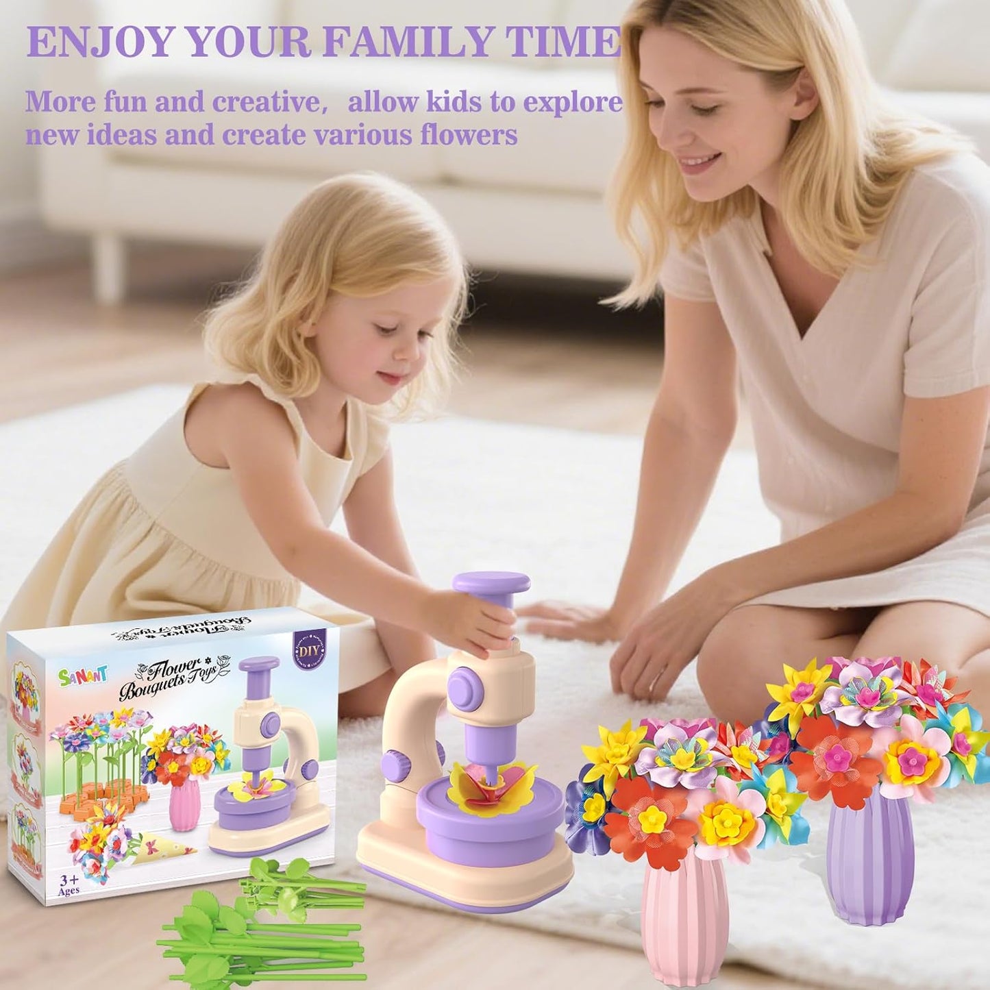 Fabric Flower Bouquets Toys, DIY Arts and Crafts Toys for Kids 4-8, Making Kit Build Own Bouquet, DIY Educational Activities Flower Making Kit Toys for Toddlers, Birthday Gifts for Girls