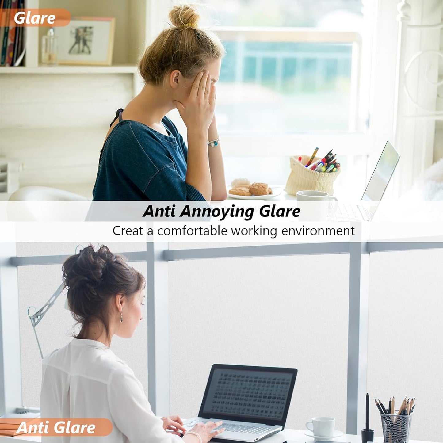 Kromapolis Window Privacy Film Frosted Glass Window Film, Heat Blocking Privacy Film for Glass Windows, Static Cling Non-Adhesive Frosting Window Stickers for Door Home (Frosted, 23.6 x 78.7 inch)