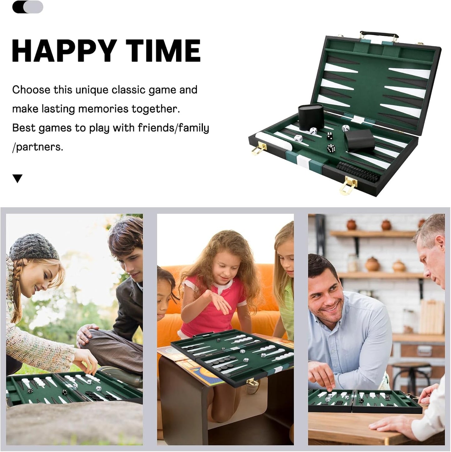 Backgammon Set - Classic Board Game with Premium Leather Case - Portable Travel Strategy Backgammon Game Set for Adults, Kids (18inch, Black)