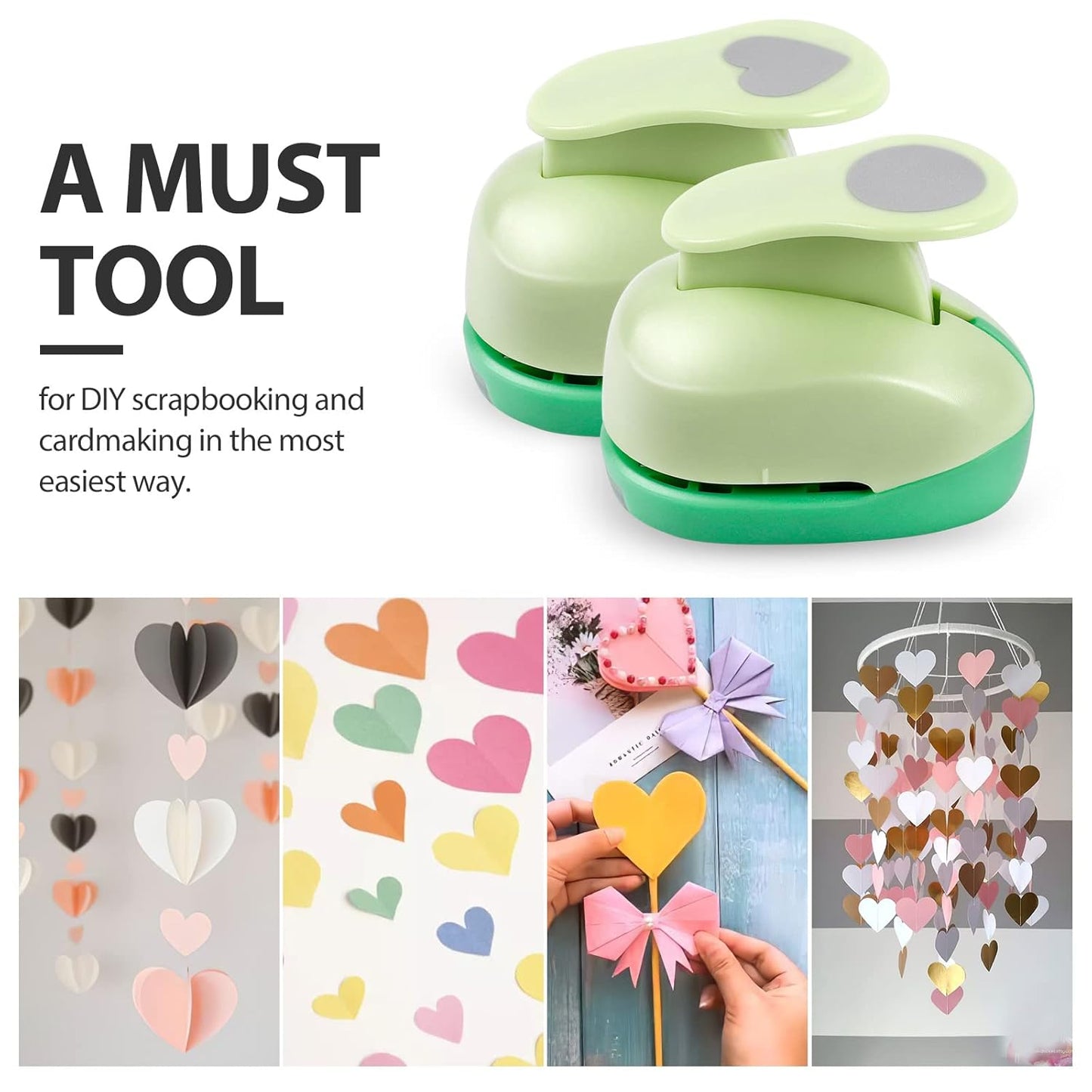 UCEC Circle Hole Punch, Paper Punches for Crafting, 3/8+5/8+1 Inch Circle Punches, Heart Hole Punch, Shape Puncher Cutter for Paper Crafts Scrapbooking, 6Pcs