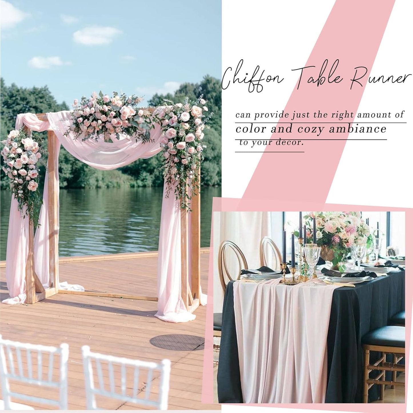 5 Packs 10ft Blushing Pink Chiffon Table Runner 30 x 120 Inches Romantic Sheer Table Decorations Long Tulle Runner for Wedding Bridal Shower Party Supplies Decor