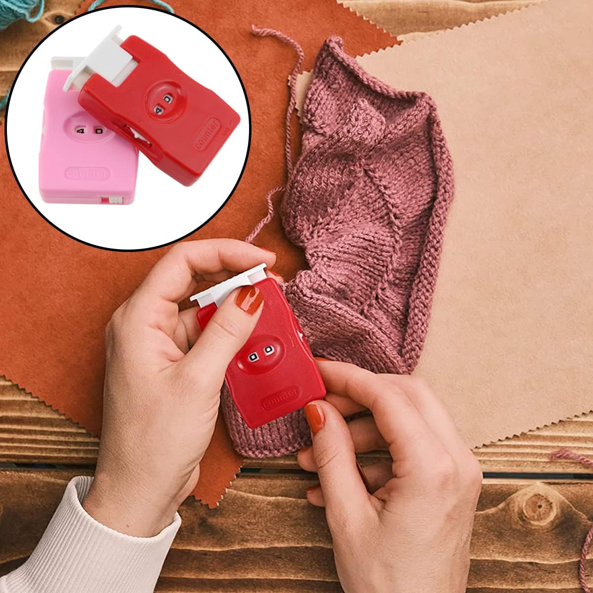 AYLIFU Knitting Counter 2set Mini Crochet Counter Knitting Manual Counter lastic Knitting Marking Tool(red and Pink)