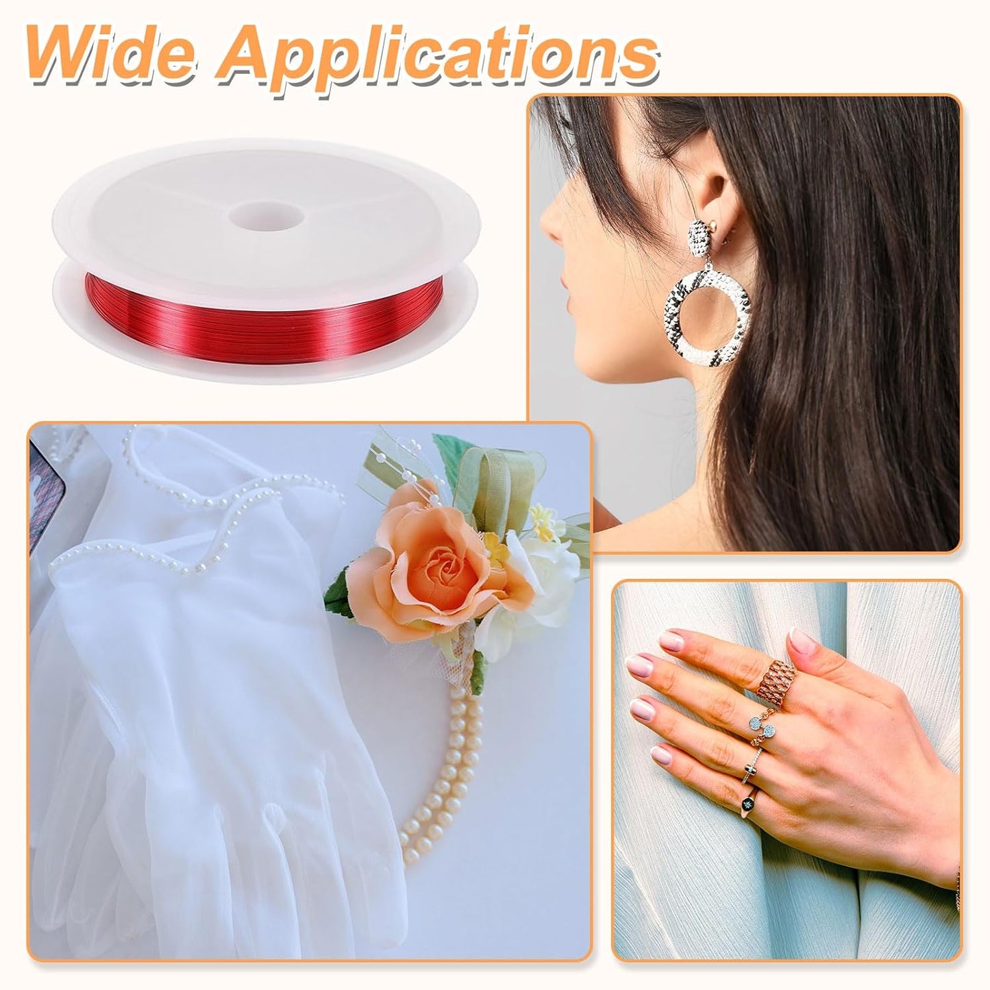 HARFINGTON 82ft Jewelry Wire, 32 Gauge (0.2mm) Brass Craft Soft Metal Tarnish Resistant Copper Beading Wire for Jewelry Making Supplies Crafting, Bright Red