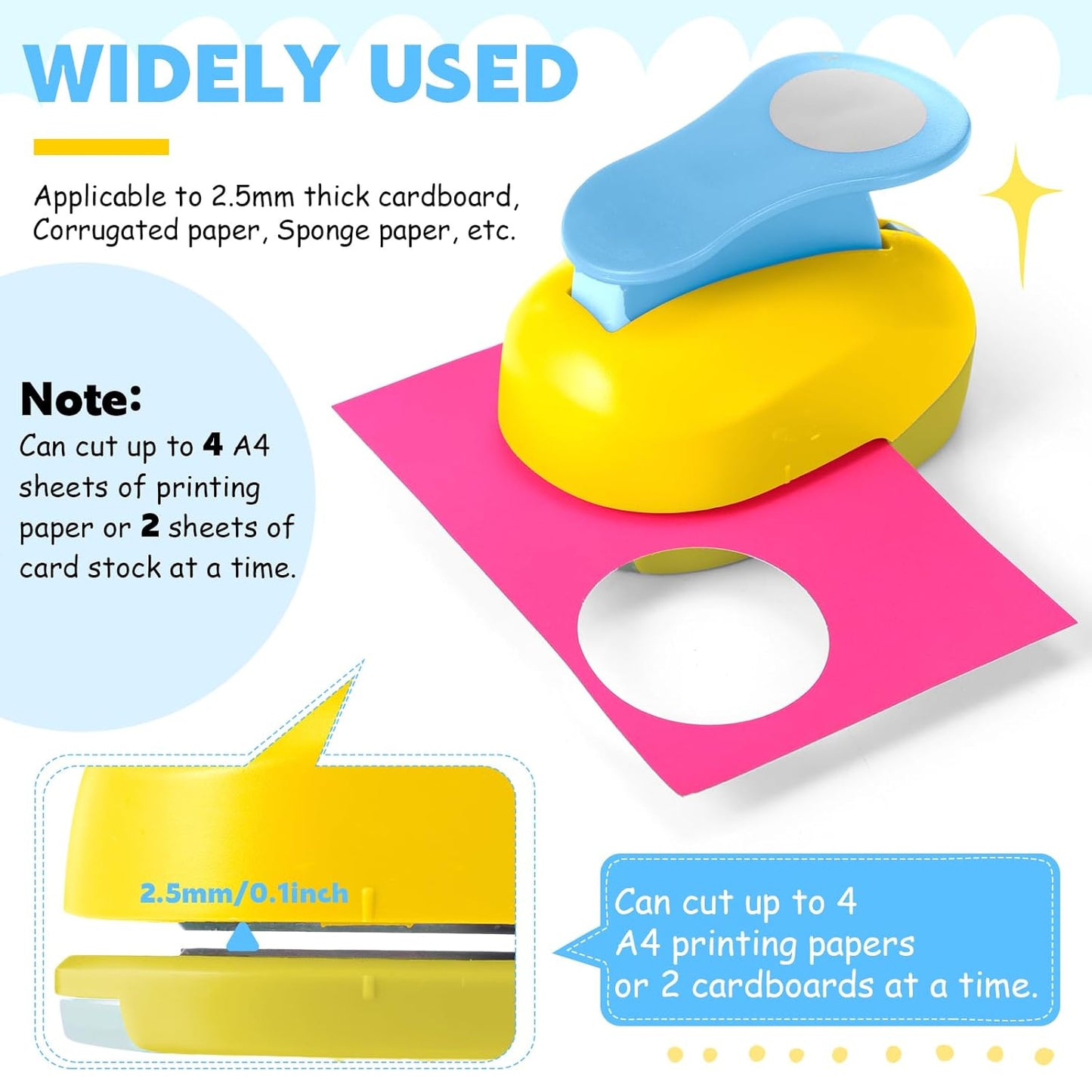 CHENGU 16 Pcs Craft Holes Punch Paper Punchers Scrapbook Punches with Craft Sticker Paper, Round, Star, Square, Heart, Flower, Wave Circle Shape(2 Inch,Multiple Styles)