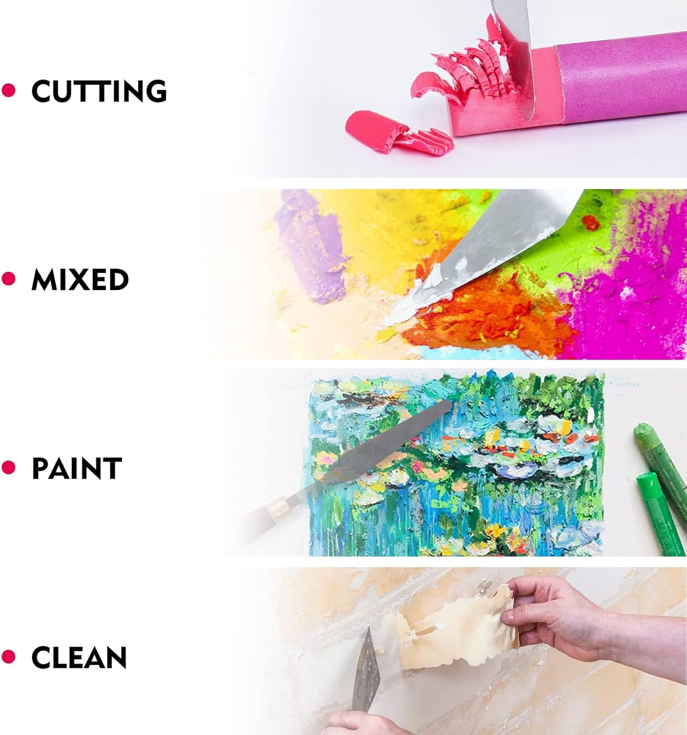 CONDA 5 Pcs Palette Knife Painting with 3 Plastic Scrapers, Stainless Steel Spatula Palette Knife Oil Paint Metal Knives Wood Handle
