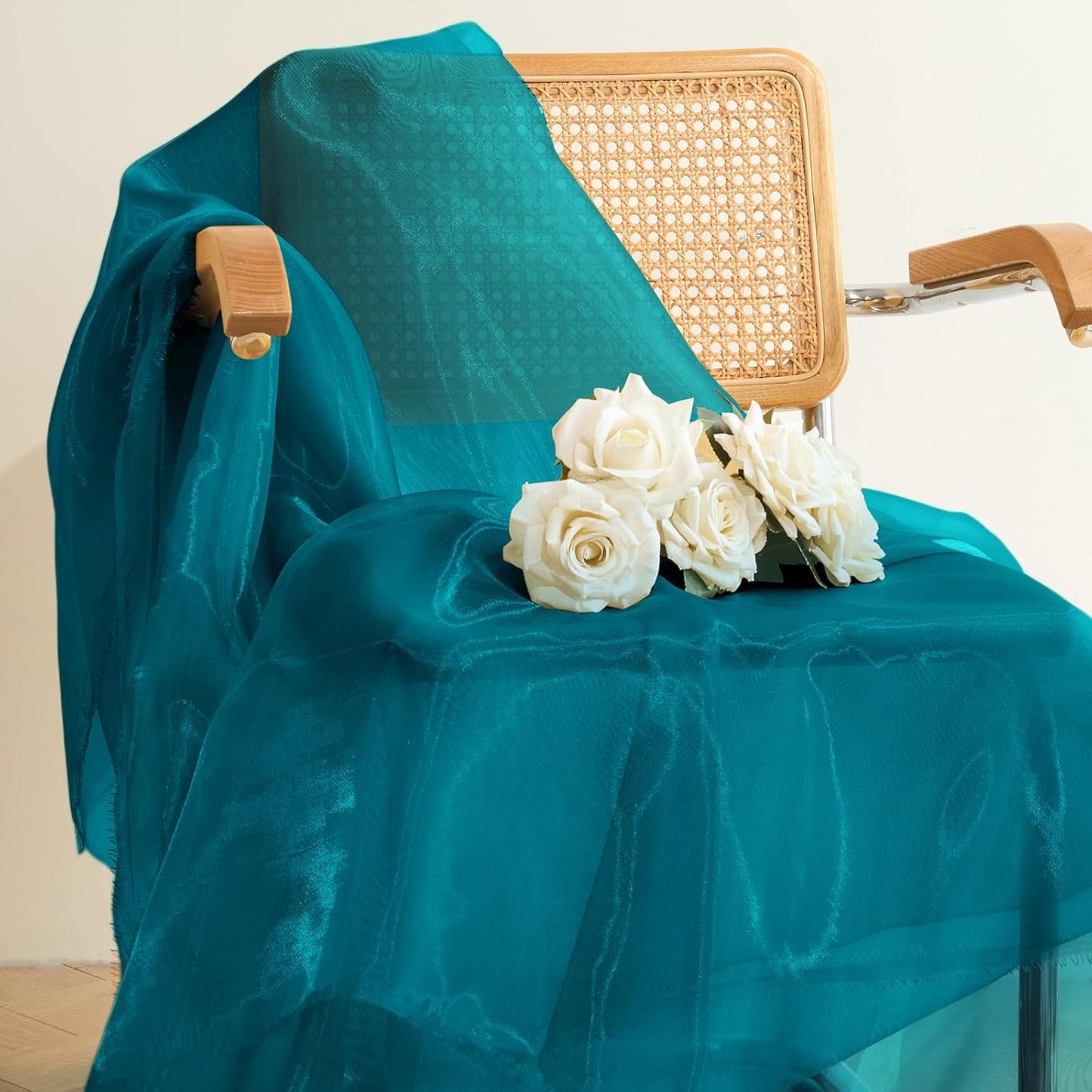 P Pothuiny Sheer Organza Fabric by The Yard, 1 Yard x 60 Inch Wide Bridal Teal Organza Tulle Fabric Roll Shiny Gauze Fashion Dress Sewing Craft for Wedding Party Decorations Backdrop