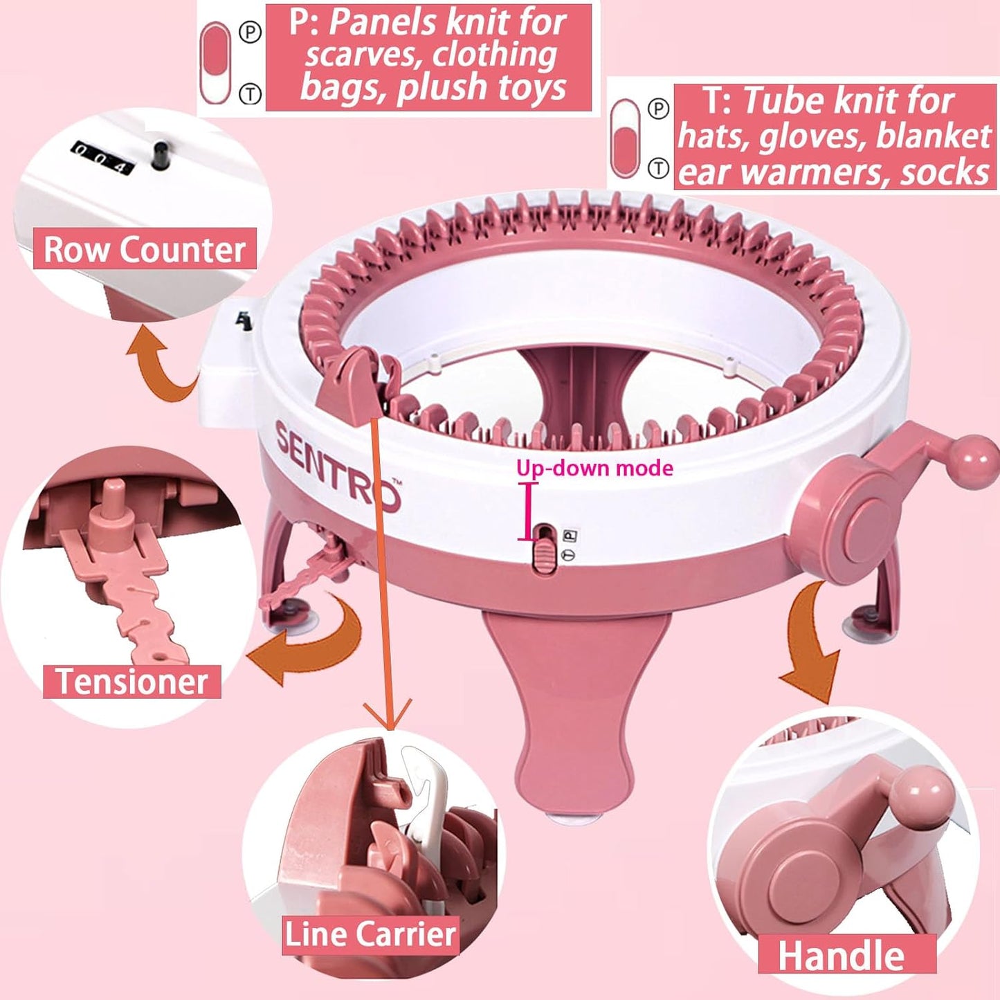 Sentro Knitting Machine, 48 Needles Smart Knitting Crochet Machine with Row Counter for Adults and Beginners, Automatic Circular Weaving Spinning Knitting Loom Machine Kit for Hat,Socks,Scarves,Gloves