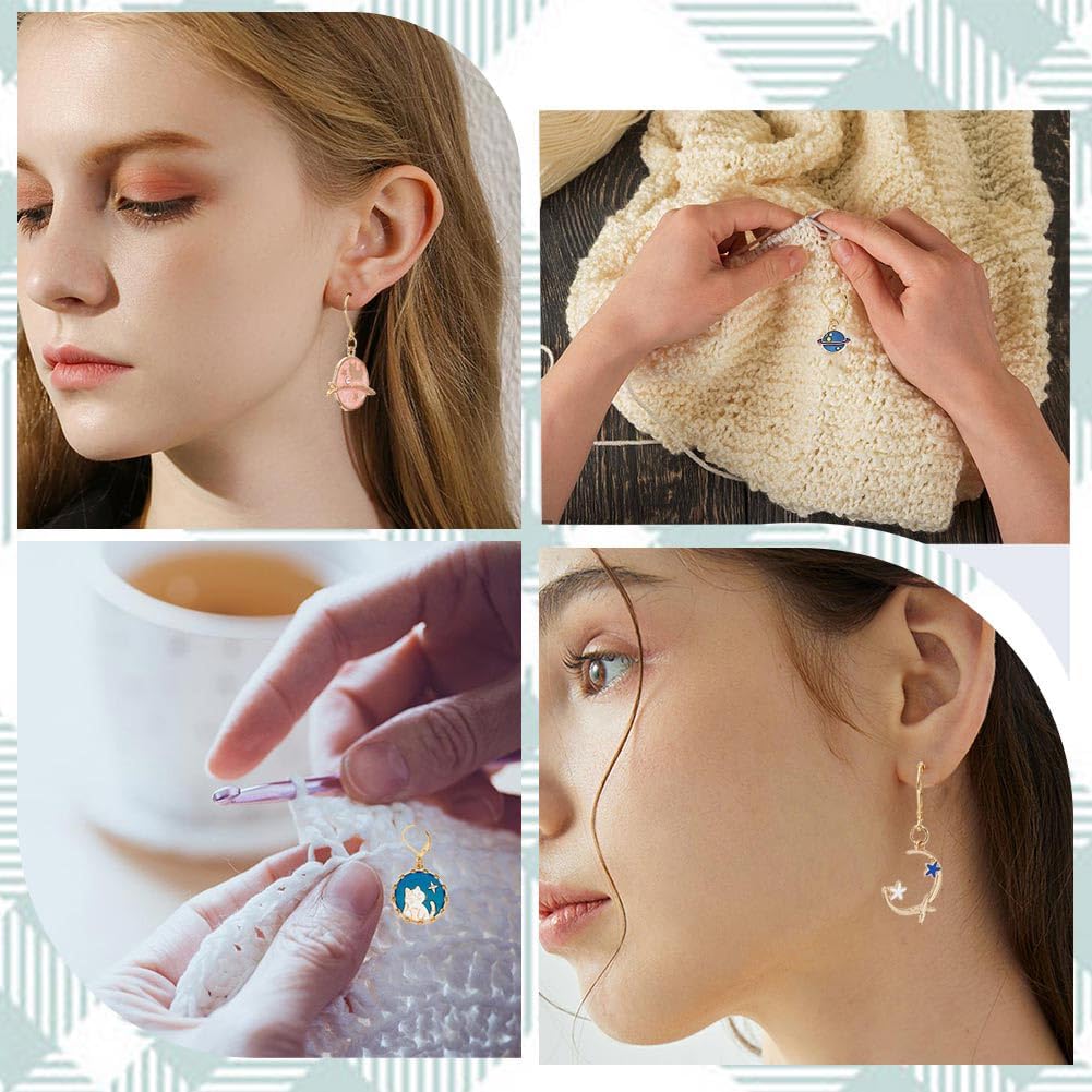 SUNNYCLUE 1 Box 20Pcs Stitch Markers Crochet Stitch Marker Cute Planet Moon Star Enamel Charms Clip On Removable Lobster Clasp Zipper Pull Charm Locking Knitting Markers for Weaving Sewing Quilting