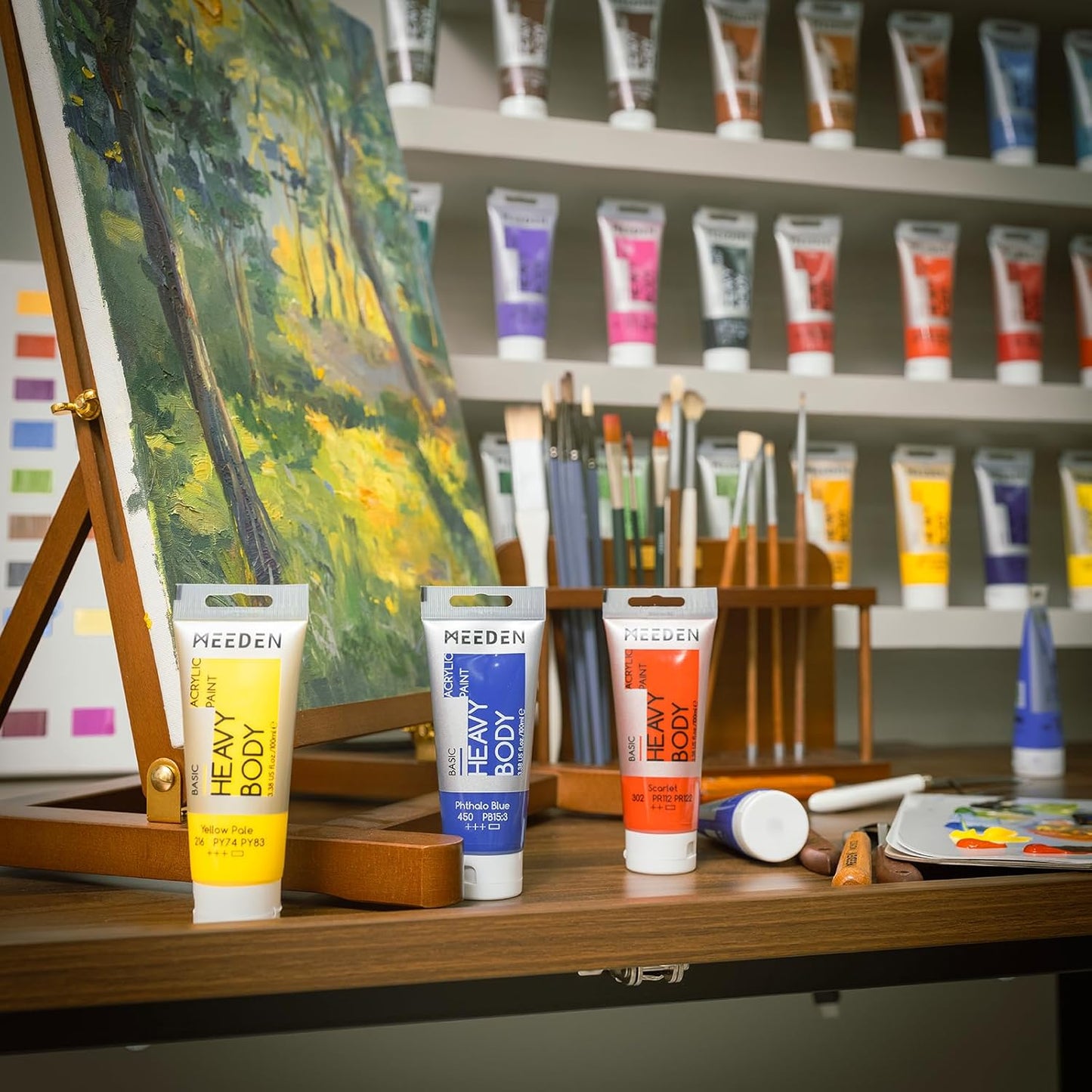 MEEDEN Acrylic Paint Scarlet Red: Bundled with Titanium White Color - 100ml/3.38oz x 2 Bulk Heavy Body Acrylic Paint Tubes for Art Craft Painting