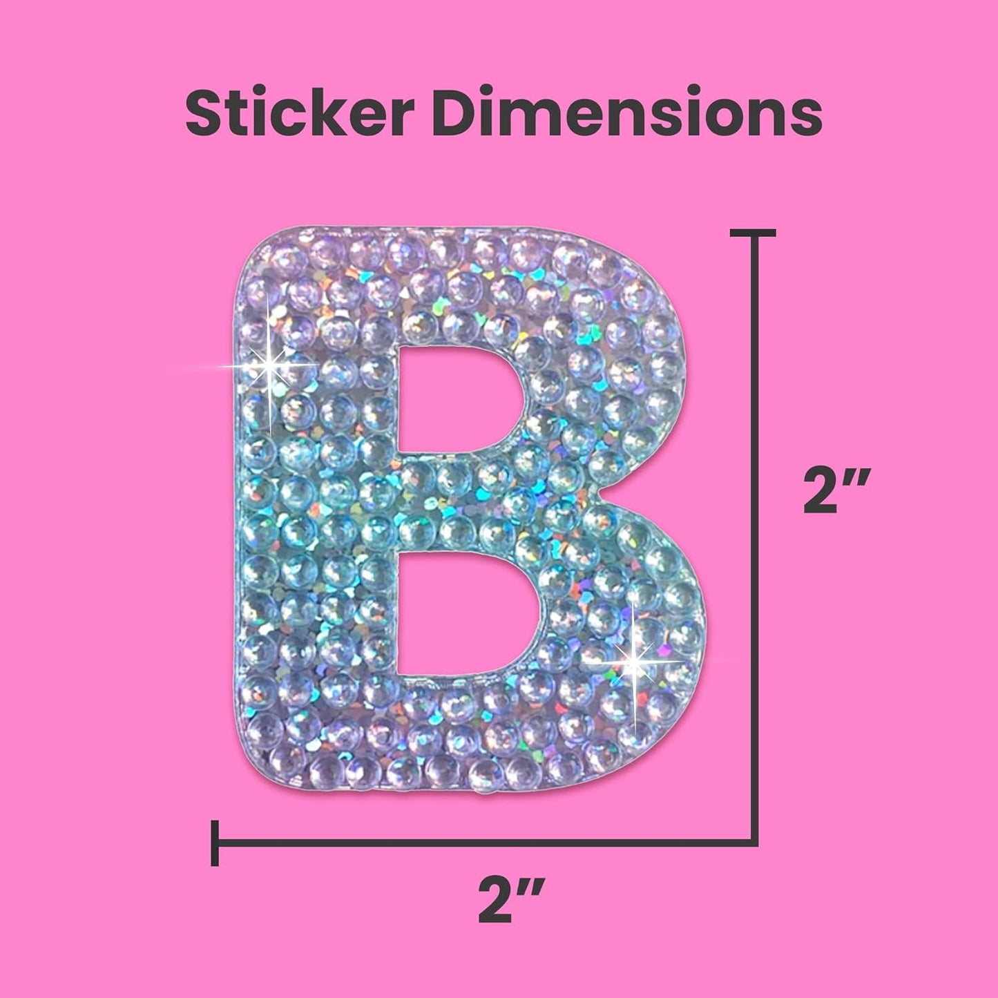 StickerBeans® Rhinestone Alphabet Letter Sticker B - Unique Sparkly Design 2” x 2” Cut-to-Shape Adhesive - Personalization, Collecting, Gifting, Scrapbooking, Decorating Laptops, Phone Cases, All Ages