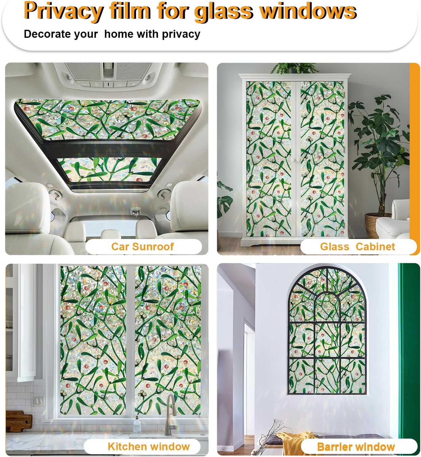 Window Privacy Film Stain Glass Window Film Rainbow Window Film Window clings Non-Adhesive Reusable Decorative for Room (Mistletoe Rainbow, 23.6 x 78.7 in)