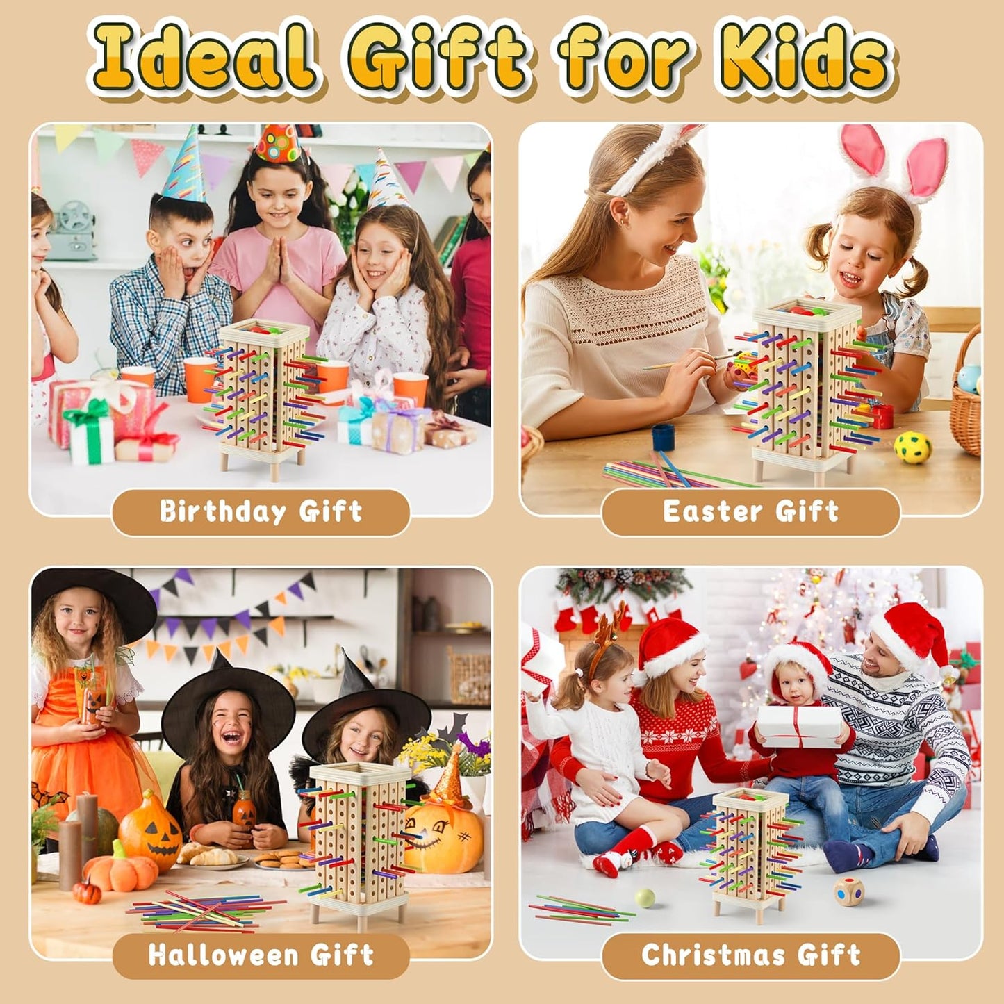 Montessori Game Wooden Board Game, Multiplayer for Kids 4-8, Math Educational, Fine Motor Skill Toy for Girls Boys, Classic Fun Games for Age 3 4 5 6 7 8 Girls Boys Gifts (Regular)