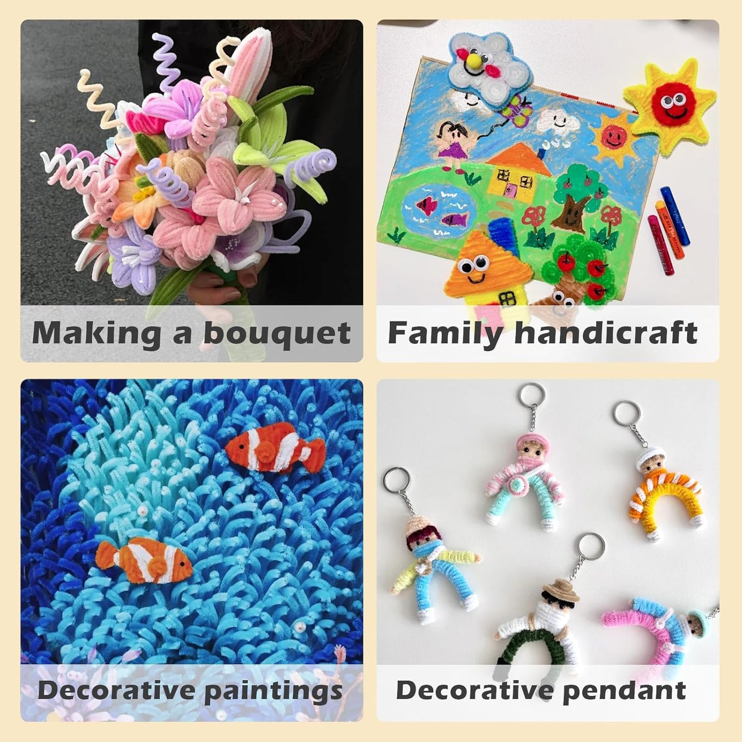 300pcs Brown Pipe Cleaners Bulk - Fluffy Craft Pipe Cleaners for Arts & Crafts, Ideal for Making Flowers, Animals & Decorations (12 x 0.24 inches)