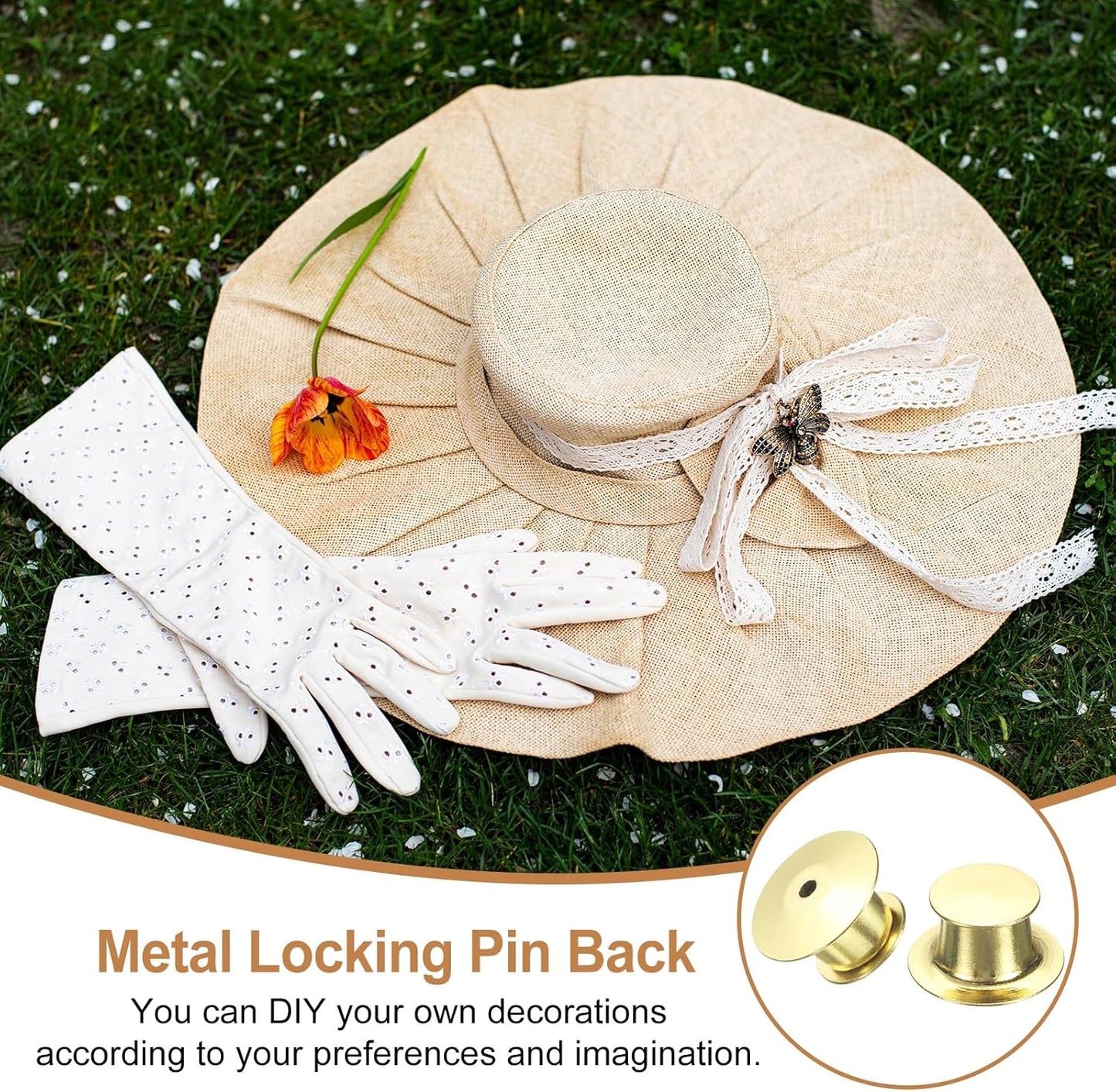 uxcell 40Pcs Metal Locking Pin Backs, Pin Keepers Locking Clasp Flat Head Clamp Needle Back Lock for DIY Brooch Crafts Badges Enamel Lapel, Gold