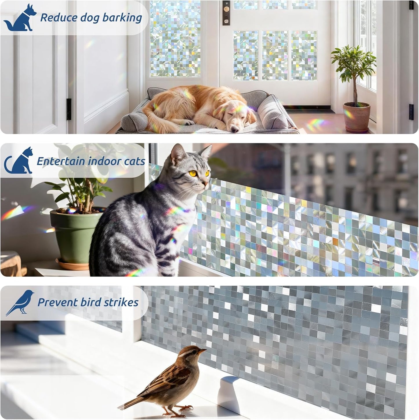 rabbitgoo Stained Glass Window Privacy Film Mosaic Pattern, Frosted Glass Window Film Rainbow Decorative Sticker, Static Cling UV Blocking Suncatcher for Home, 35.4 x 157.4 Inches