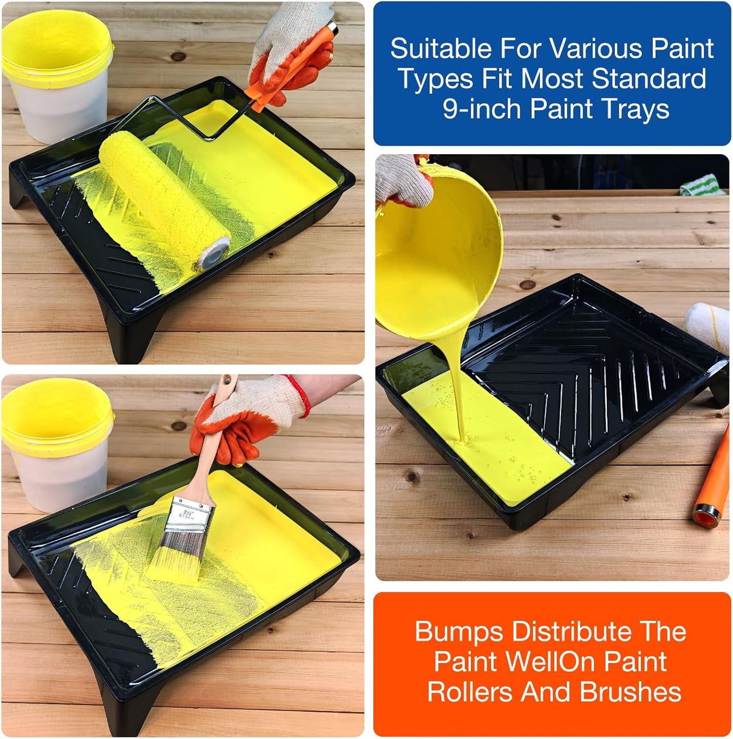 Great Andrew 6 Pack Paint Tray Liners 9 Inch, 3 PC Sturdy Plastic Tray with 3 PCS Disposable Paint Tray Liners, Paint Roller Trays, Paint Pan Liners for DIY Painting Projects, Walls, Furniture