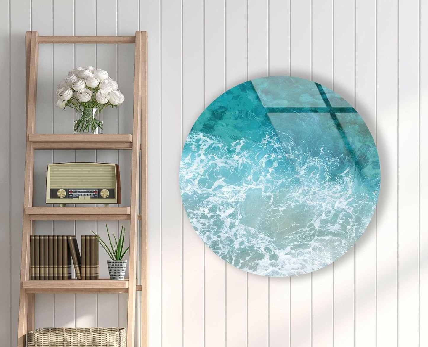 My Photostation.com 31.5''(80cm) Diameter Sea Waves Round Glass Wall Art Tempered Glass Printing Wall Decor Large Wall Art Wall Hangings