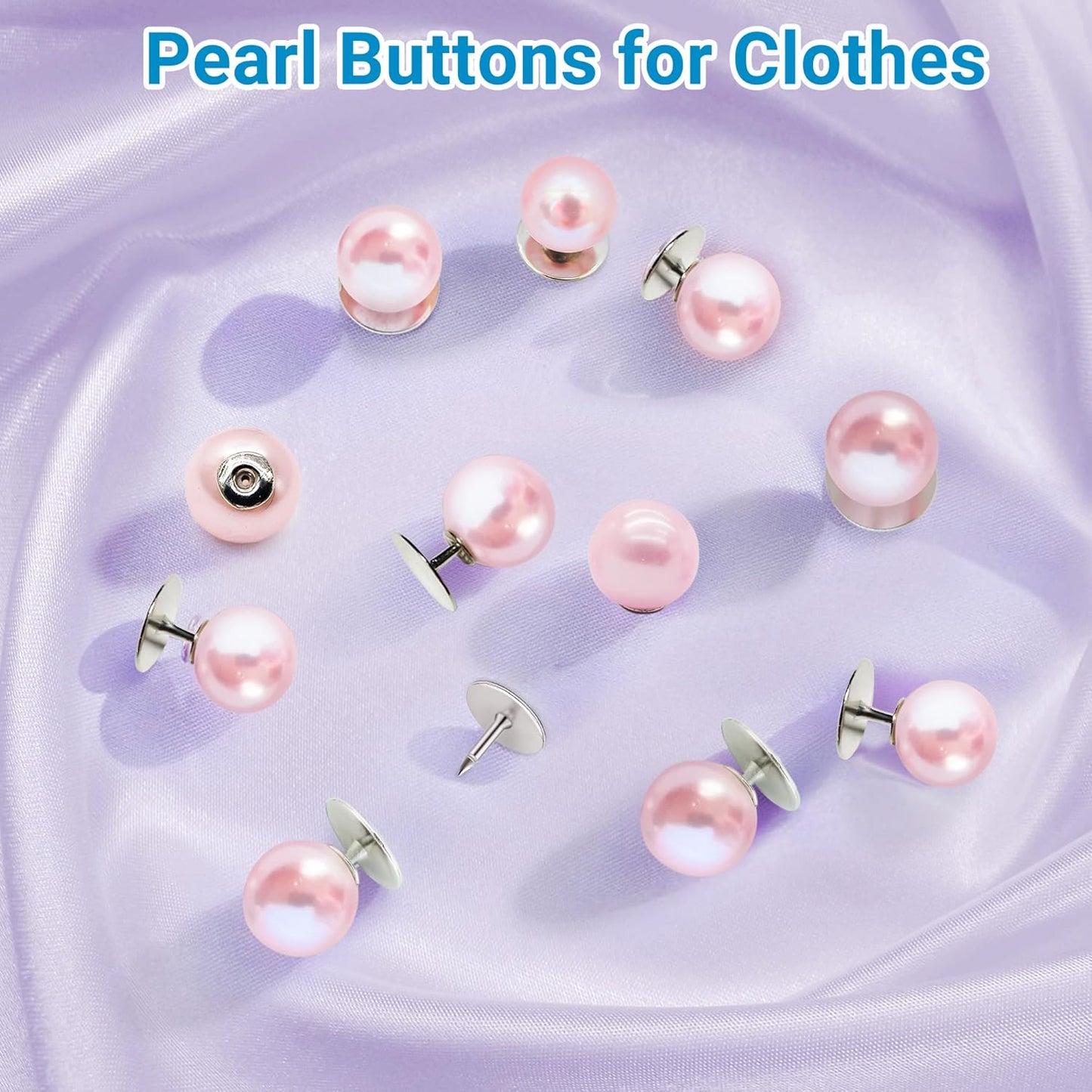 50 Sets Pearl Buttons No Sew Buttons for Clothes, 10mm Pearl Brooch Pins Reusable for Women, Pink Safety Pins for Dresses, Shirts, DIY Crafts, Fashion Decorative Accessories