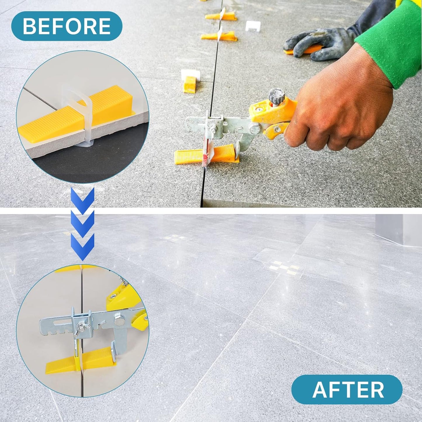 300 Pcs Reusable Leveling Wedges,Reusable Tile Leveling System Wedges for 1/8" Spacers,1/16" Spacers,1/32" Spacersand Tile Leveling System Kit,for Tile Leveler Installation(300yellow Reusable Wedges)