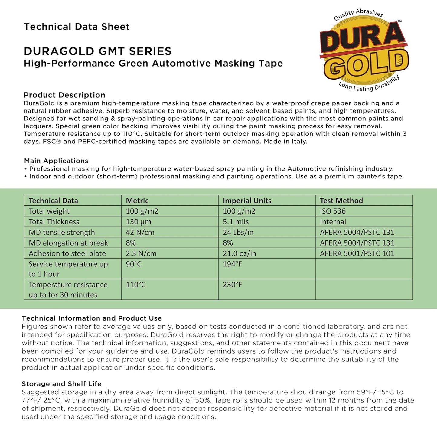 Dura-Gold Green Automotive Masking Tape 2 Inch (1.88 Inch x 55 Yards), Case of 18 Rolls - Premium High-Performance, Heat Resistant - Auto Refinish Painting, Car Detailing, Autobody, Painters Tape