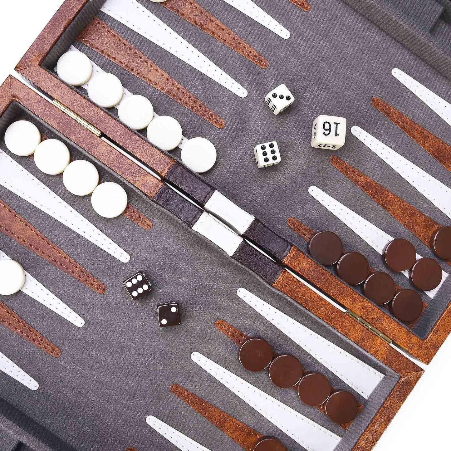AMEROUS Backgammon Set, 11 Inches Classic Board Game withLeather Case, Folding Board, Gift Package, Portable Travel Strategy Backgammon Game Set for Adults, Kids (Small, Brown)
