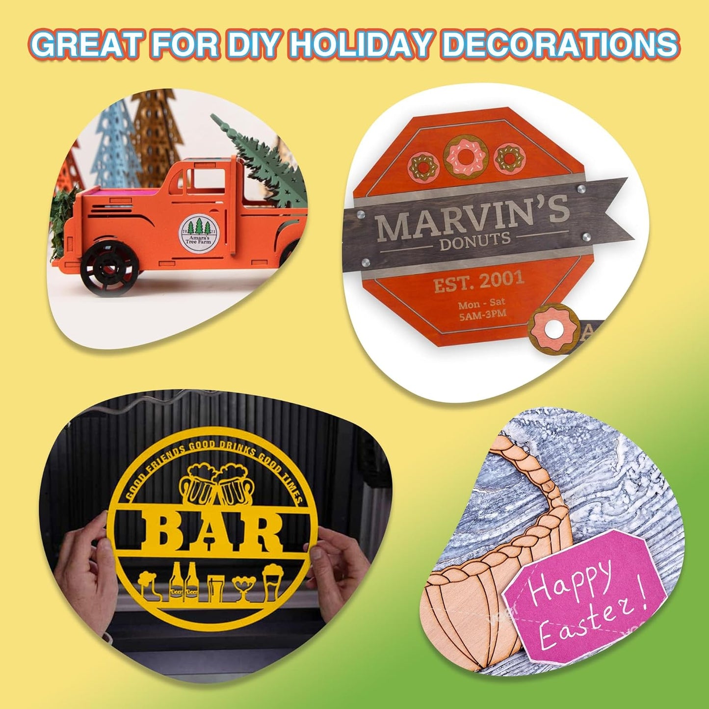 ROBOTIME 7-Pack Double-Sided Colored 1/8" Plywood Sheets - 12 x 12 x 1/8 Inch - Roller-Coated Solid Color 3mm Craft Wood Sheets for Laser Cutting, Engraving & Wood Burning - Assorted Colors