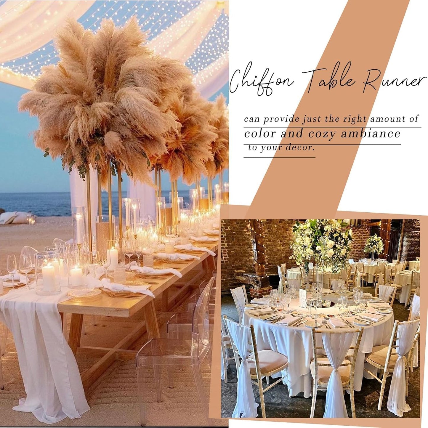 Ivory Chiffon Table Runners 10 FT Chiffon Cloth Runner for Wedding Party 12 x 120 Inches Sheer Boho Rustic Gauze Home Decor Restaurant Elegant Fabric Tabletop Runner Decorations