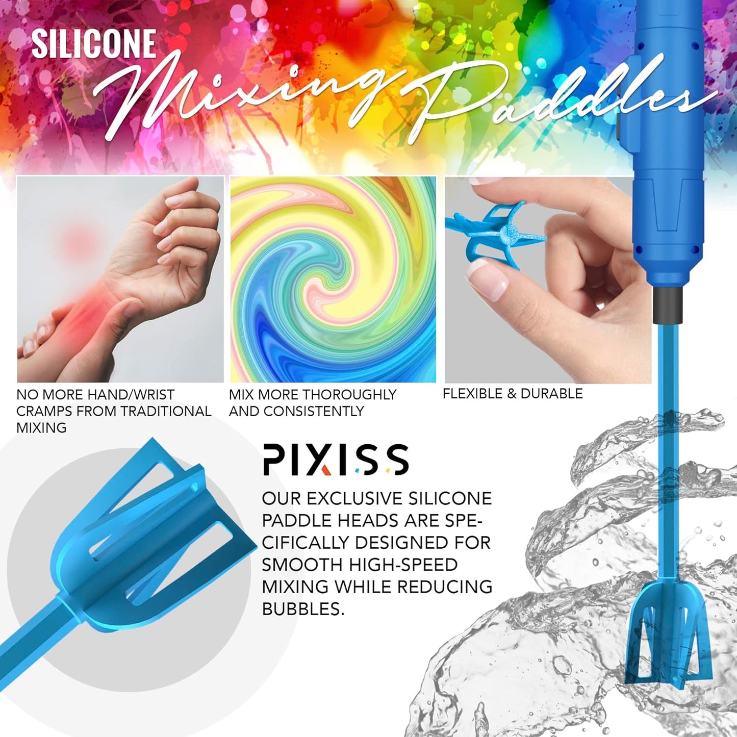 Epoxy Resin Mixer Silicone Paddles - 12 Reusable Pixiss Multipurpose Bidirectional Paint Stirrer for Drill Epoxy & Paint Mixer Drill Attachment - Paint Stirrers Epoxy Stirrer - Paint Mixer for Drill