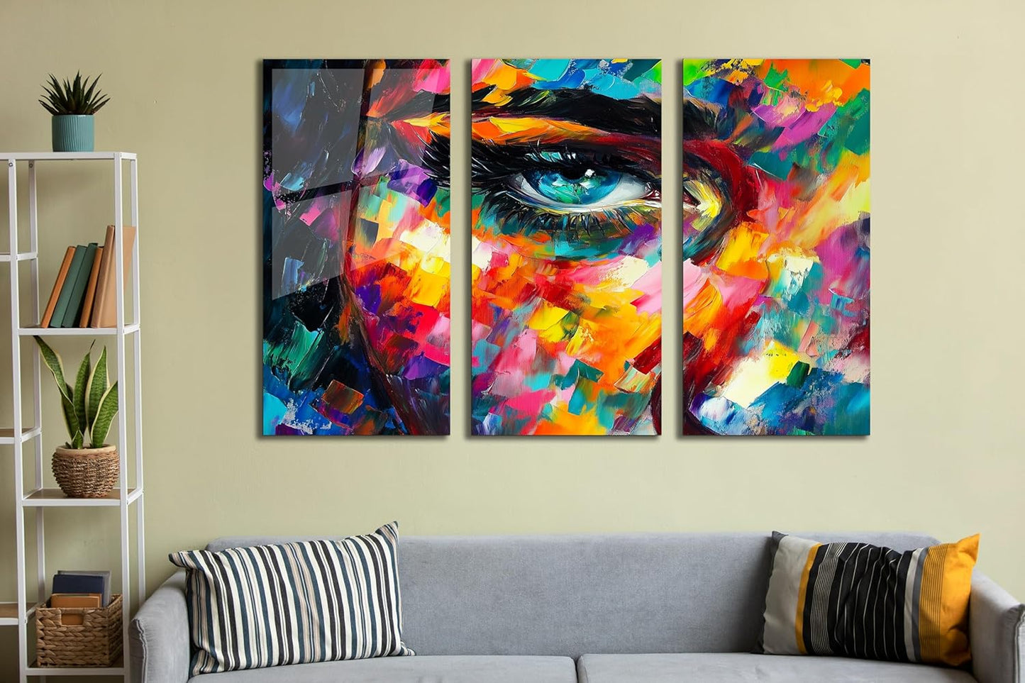 SpiritualHands Women Eye Glass Wall Art Oil Painting for Living Room, Tempered Glass Modern Prints Decor, Large Vivid Color Panel for Bedroom, Kitchen, or Office