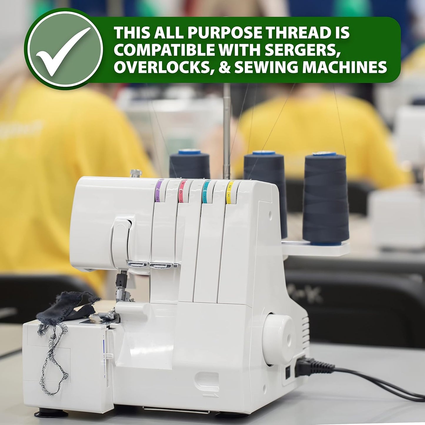 Mandala Crafts 4 Pack of Serger Threads Cones Spools - 20S/2 24000 Yards Polyester Black Threads for Sergers Machine and Overlock Quilting Sewing Machine