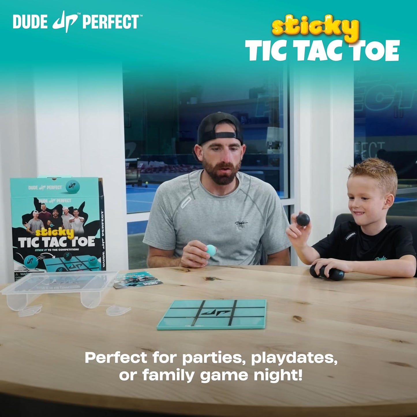 Dude Perfect Sticky Tic Tac Toe, Kids Tabletop Activity, for Family Game Night, Perfect for a Gift and Parties, 2 Players, Ages 4+