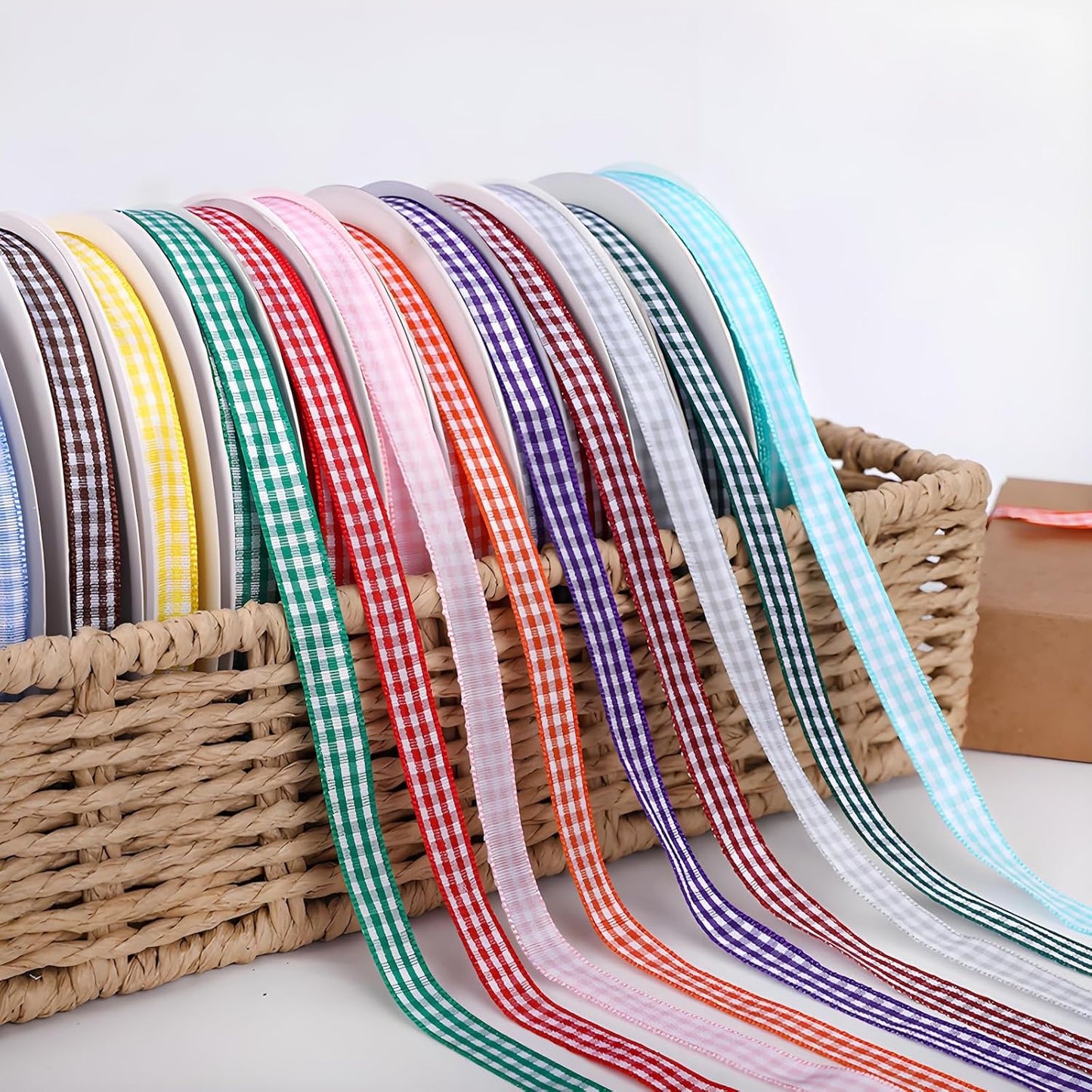 Classic Gingham Checkered Ribbon, Assorted Colors Premium Polyster Plaid Checkered Craft Ribbon for Gift Wrapping, DIY Projects, Hair Bows,Scrapbooking & Party Decor (Red, 3/8x50Yd)