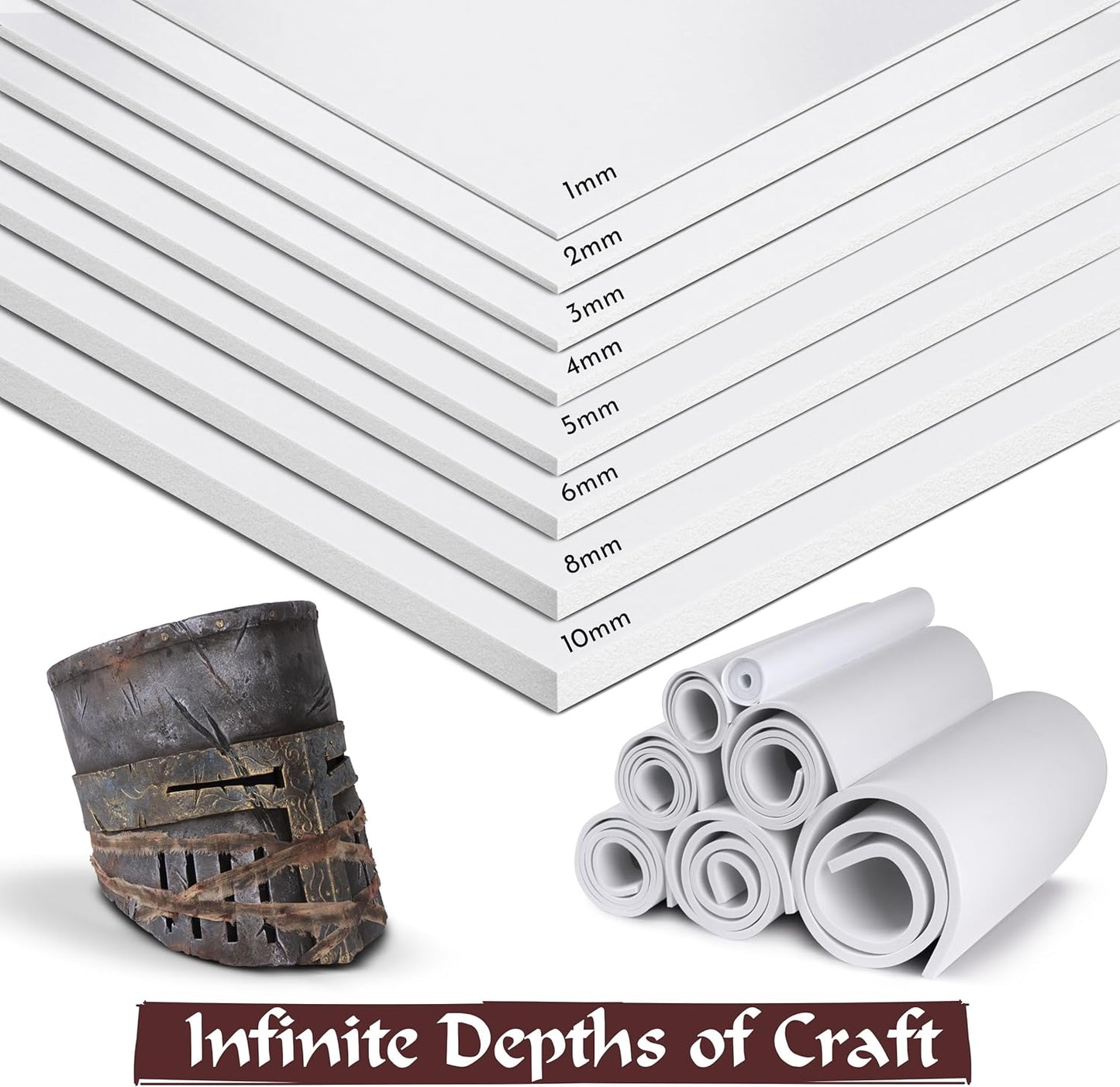 Shape Retention EVA Cosplay Foam 2mm (1mm-10mm) 14x39 inch White or Black High Density EVA Foam Sheets. Premium 85 kg/m3 Heat Shape Material for DIY Convention or Halloween Costumes by The Foamory