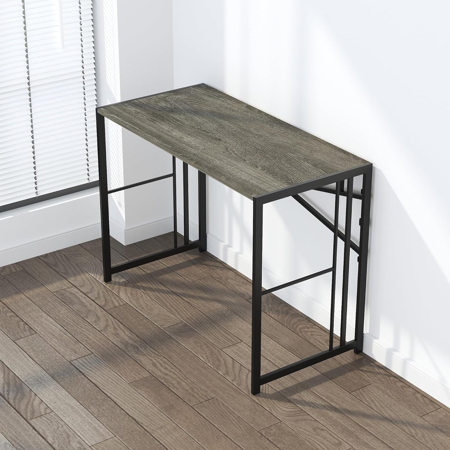 35 inch Narrow Folding Desk, Writing Gaming Computer Camping Desk for Small Spaces, No Assembly Required Home Office Table, Black Oak
