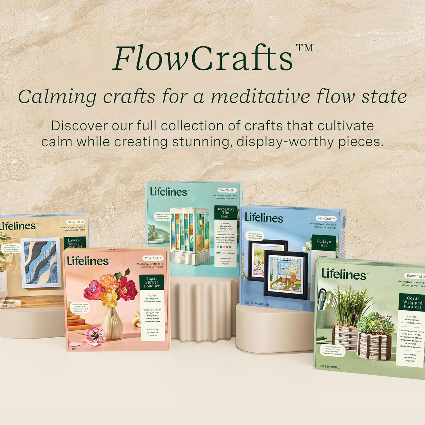 Lifelines FlowCrafts, Collage Art Kit - Miniature Framed Collages from 6 Scenic Backgrounds, 150+ Stickers & 2 Picture Frames - Sensory Arts & Crafts Kit for Teens & Adults - DIY Wall Décor