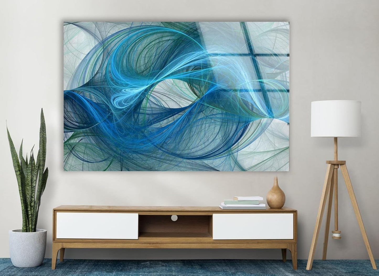 My Photostation.com Round 31,5'' Blue Energy Abstract Wall Art – Fluid Motion Glass PrintTempered Glass Printing Wall Decor Large Wall Art Wall Hangings