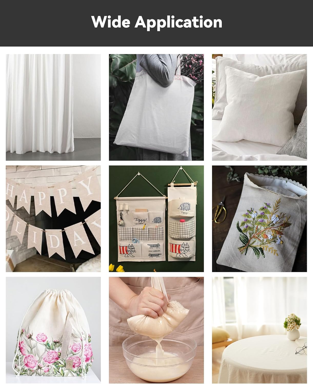 HOTGODEN Medium Weight 100% Cotton Muslin Fabric: 59 inch x 5 Yards Bleached Muslin Linen Fabric Material for Sewing Material Apparel Cloth