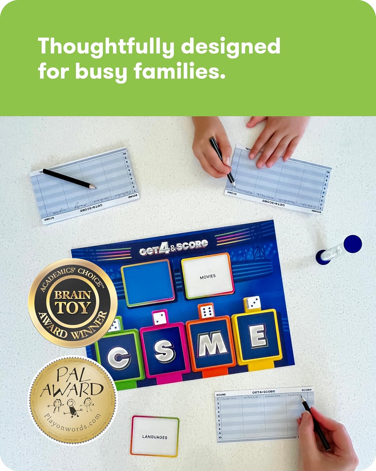 SimplyFun Get 4 and Score - A Communication Game for Kids That Tests Your Memory and Vocabulary Skills! - Educational Learning Game - 2 to 8 Players - for Kids Ages 8 & Up
