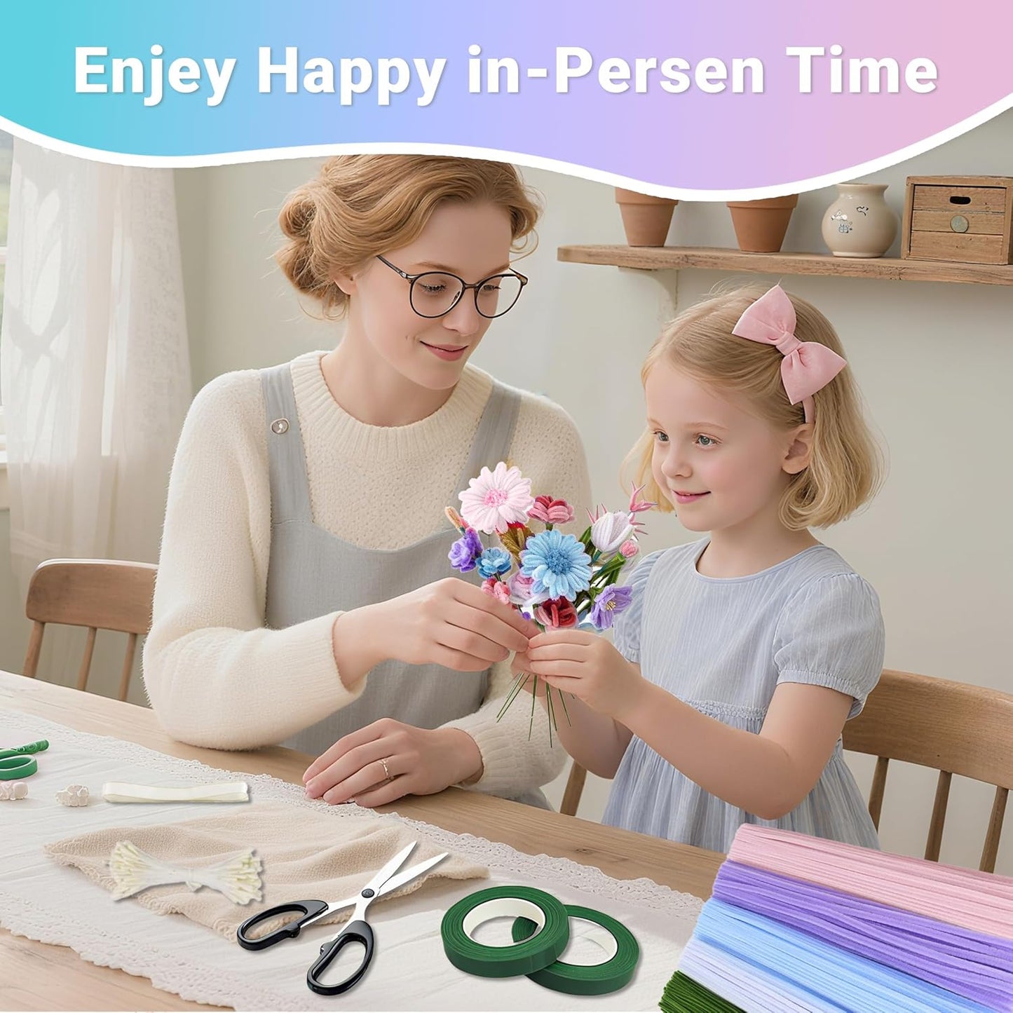 400 Pcs Pipe Cleaners Craft Kit and Craft Supplies Set, 4 Colors Chenille Stems Craft Kits. Includes Floral Tape, Wire, Stems and More, DIY Arts and Crafts Supplies for Flower Making (Purple)