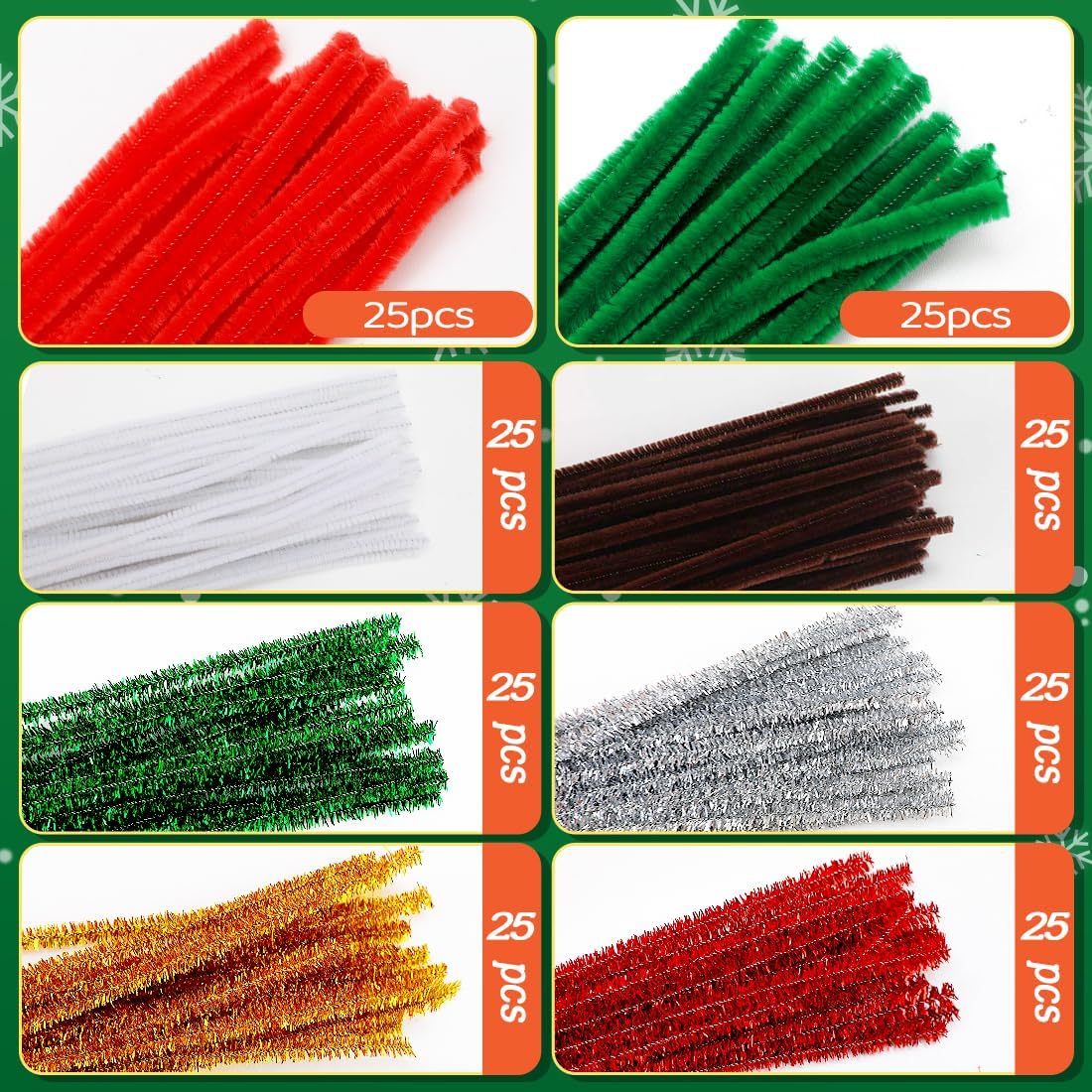 200pcs Christmas Pipe Cleaners – 8 Color Chenille Stems & Fuzzy Sticks for Crafts, Holiday DIY Decorations, Ornaments & Family Projects