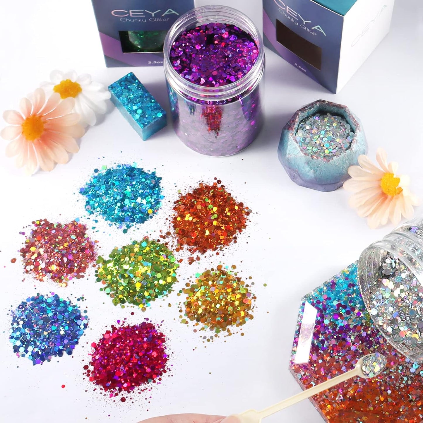 Ceya Holographic Chunky Glitter, 4.9oz/ 140g Light Purple Craft Glitter Powder Mixed Chunky & Fine Flakes Iridescent Nail Sequins for Nail, Hair, Epoxy Resin, Tumblers, Slime, Painting, Festival Decor
