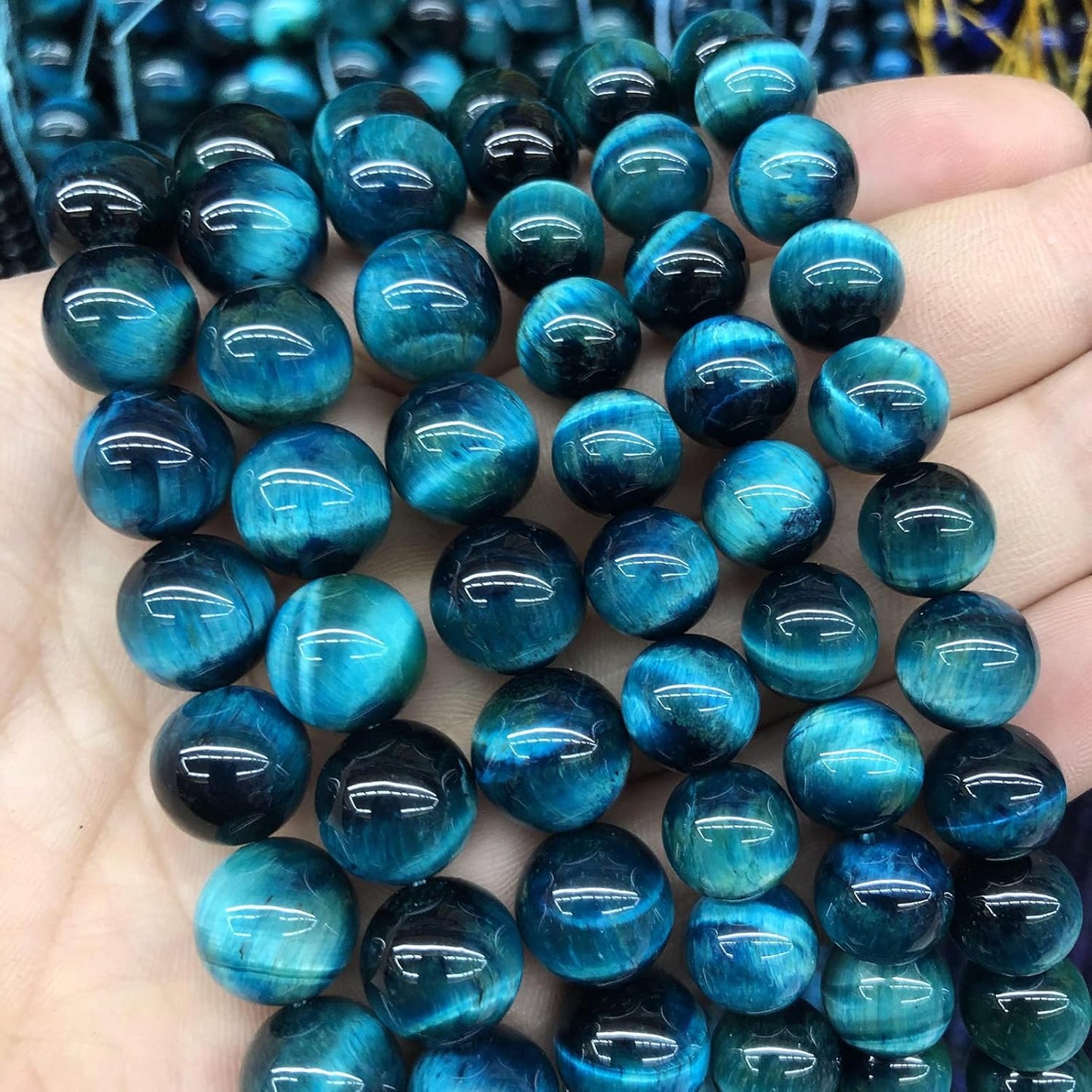 76PCS 10mm Blue Tiger Eye Gemstone Loose Beads Natural Round Loose Stone Beads for Jewelry Making DIY Bracelet Necklace Earrings 2 Strand 32"