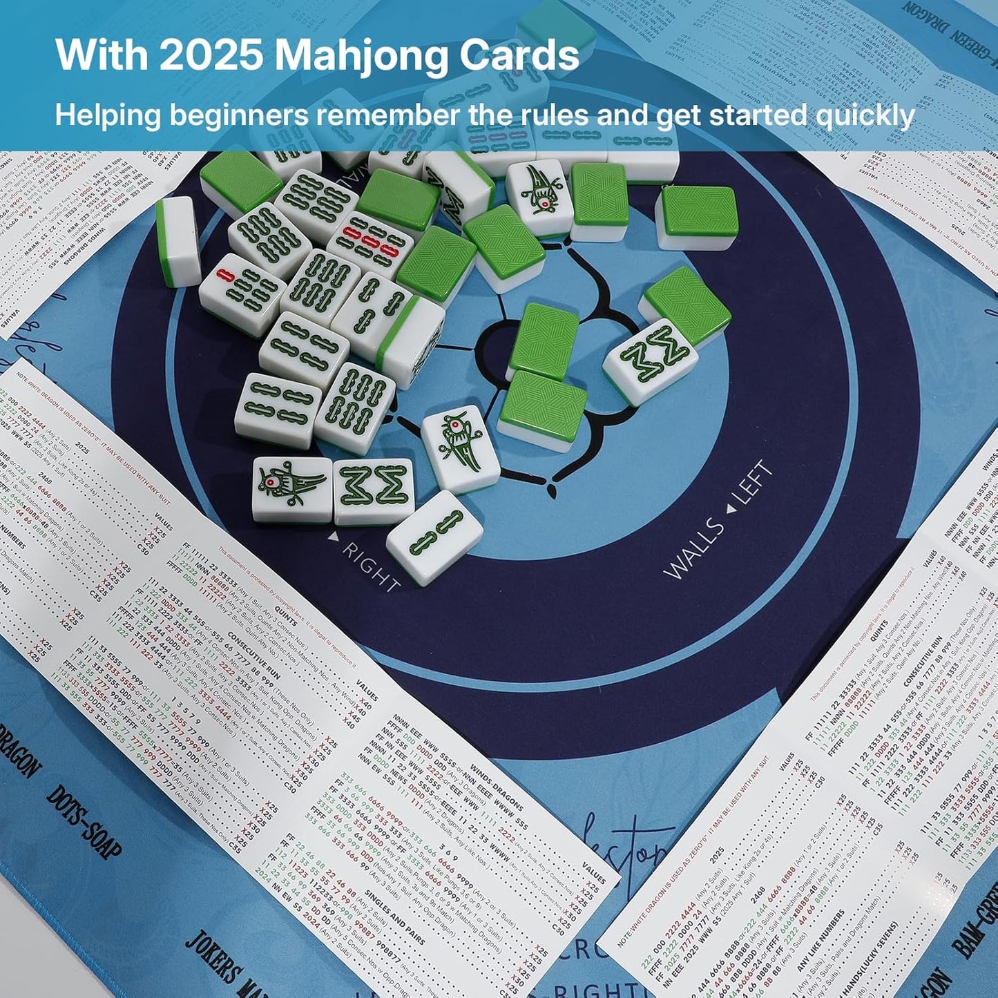 Mahjong Mat, Mahjong Mat for Table, Comes with 1 Velvet Mahjong Mat Storage Bag, with 2025 Mahjong Cards (4pcs), Fit for Mahjong/Poker/Board Games/Card Games/Dominoes (Blue)