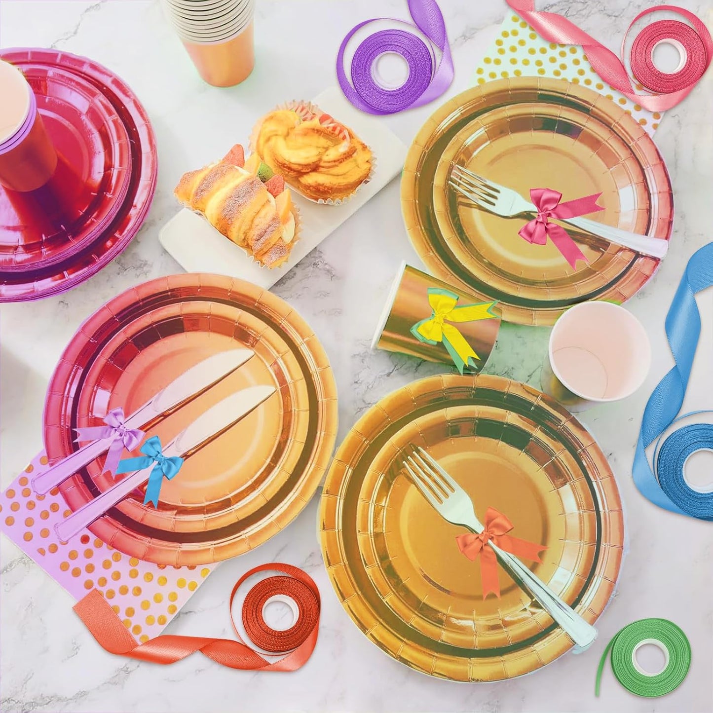 1-1/2 Inch Rainbow Satin Ribbons for Crafts, 6 Rolls Single-Faced Rainbow Assorted Ribbons for Gift Wrapping Flower Bouquet Wedding Invitations Bridal Shower Hair Bow Garland Party Decor