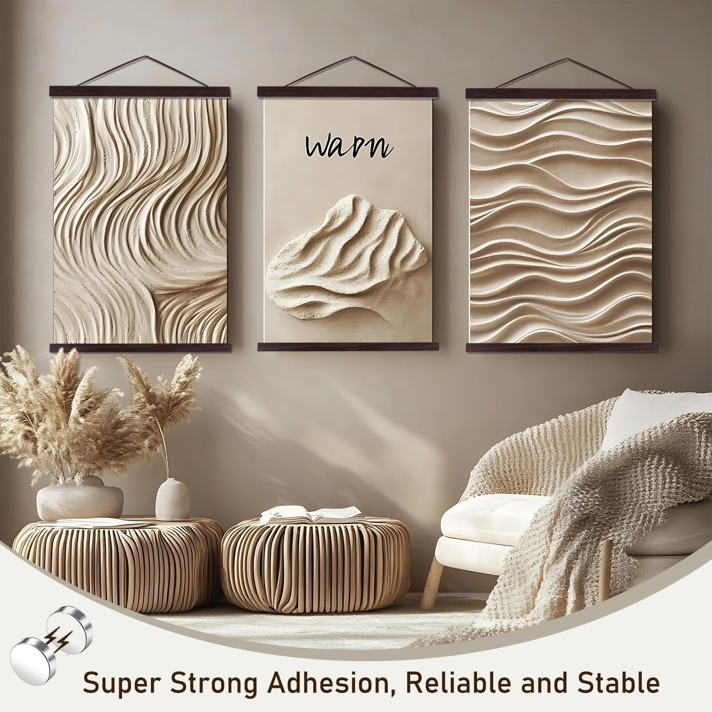 Artmag Magnetic Poster Hanger Frame, 40x27 40x30 40x60 Light Wood Wooden Magnet Canvas Artwork Print Poster Hangers Frames Hanging Kit (Walnut, 40")
